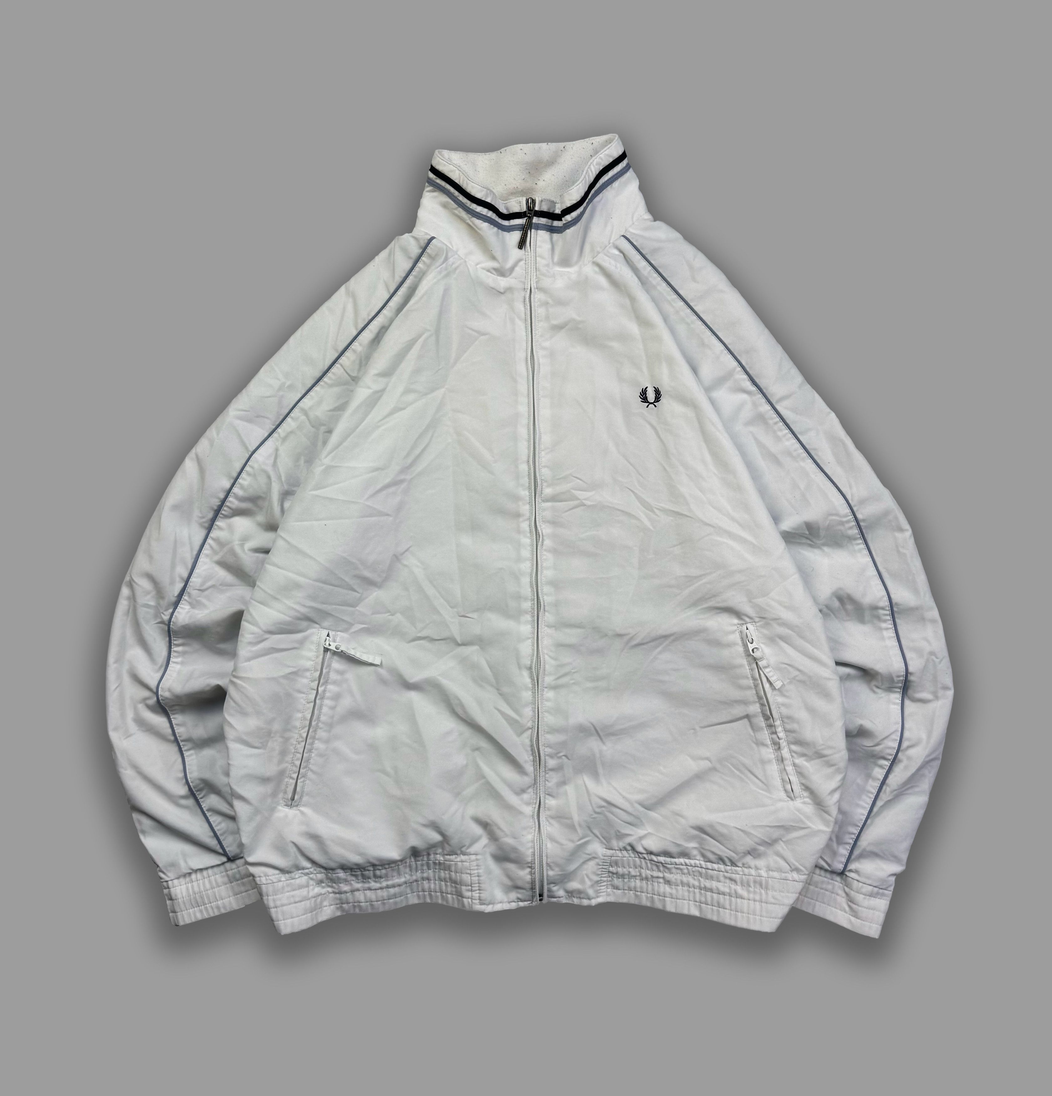 Fred Perry × Vintage FRED PERRY WHITE NYLON VINTAGE TRACK BOMBER ZIP JACKET Size US XL / EU 56 / 4 - 1 Thumbnail