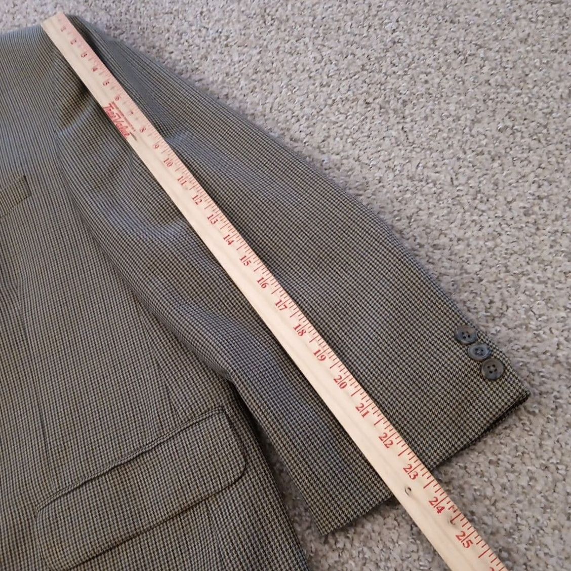 Stafford Stafford Blazer Mens 50 Beige Houndstooth Check Wool Blend Single Vent Jacket Front Button Style: Two-Button Notch Lapel 2 Piece Regular Length Mens Size 50R - 3 Thumbnail