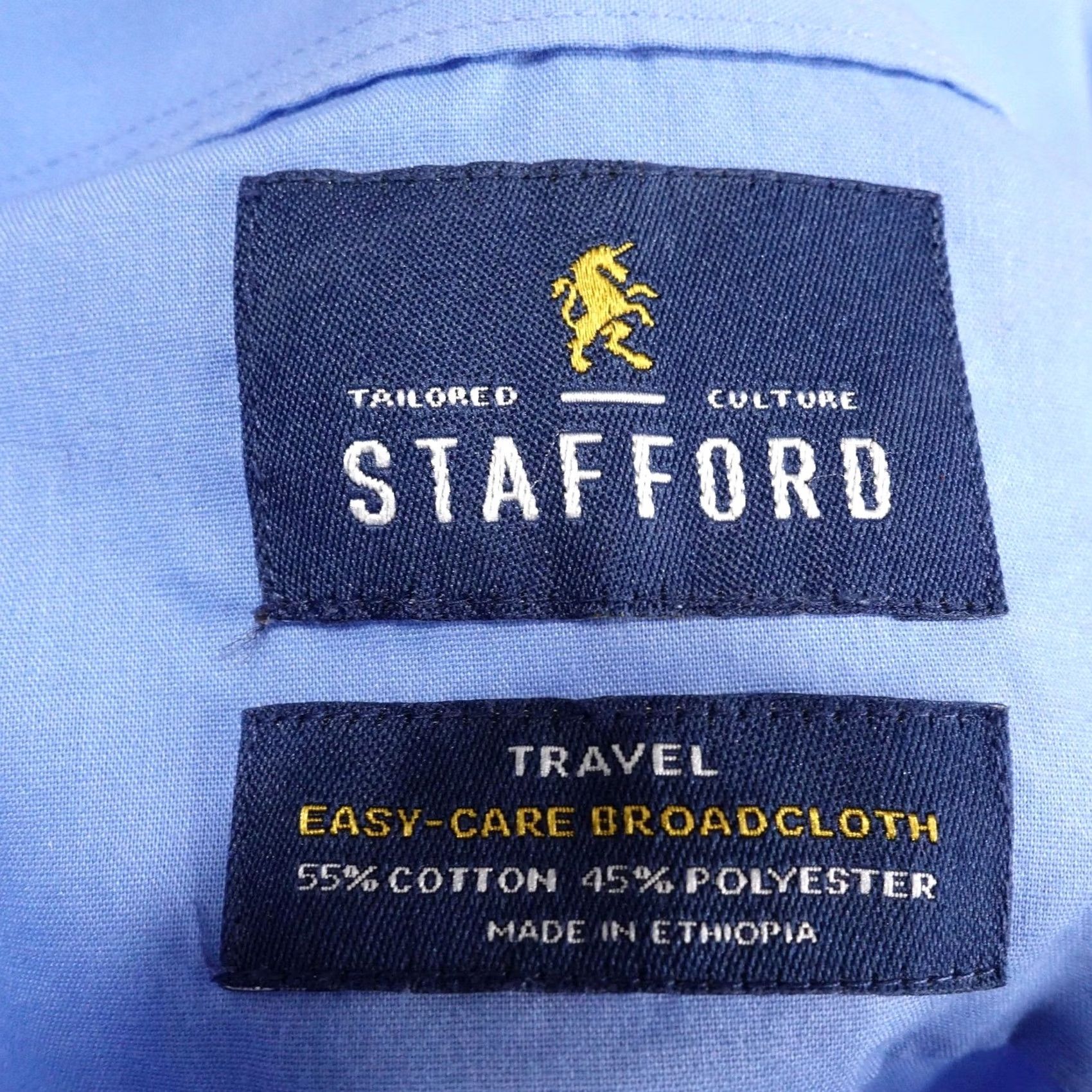 Stafford Stafford Dress Shirt Blue Regular 16.5 32/33 Easy Care Travel Broadcloth Men Shirt Size 46R - 6 Thumbnail