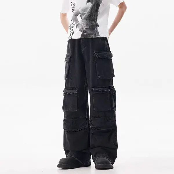 Japanese Brand VIBE Multi-Pocket Design Street Black Wide Leg Jeans Size US 34 / EU 50 - 7 Thumbnail