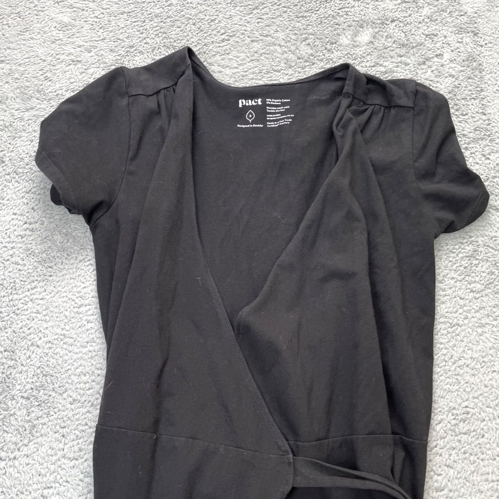 Vintage Pact Dress Womens Small Black Short Sleeve Fit And Flare Stretch Organic Wrap Size 28" / US 6 / IT 42 - 3 Thumbnail