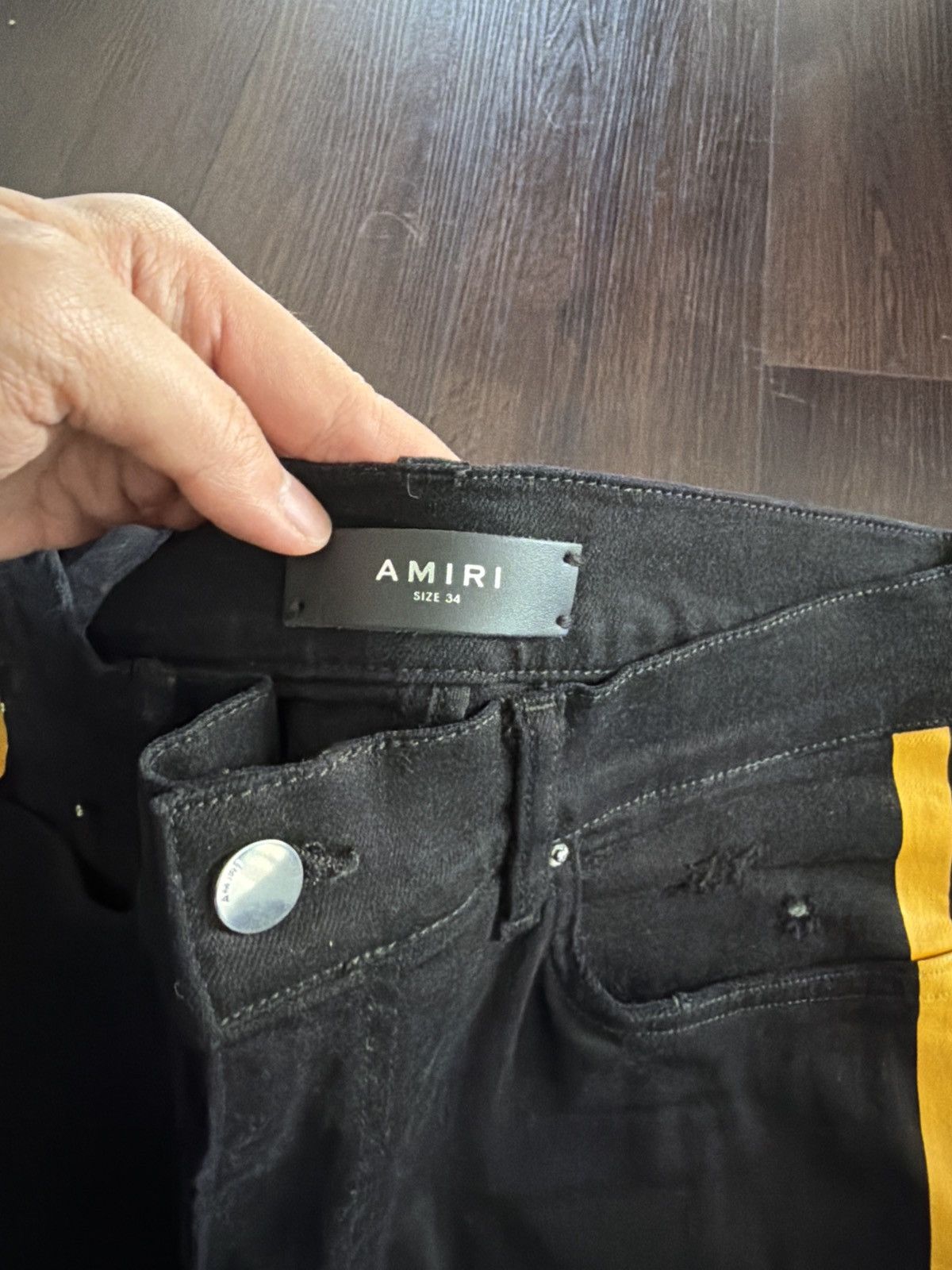Amiri Amiri Black Yellow Striped Jeans Size US 34 / EU 50 - 2 Thumbnail