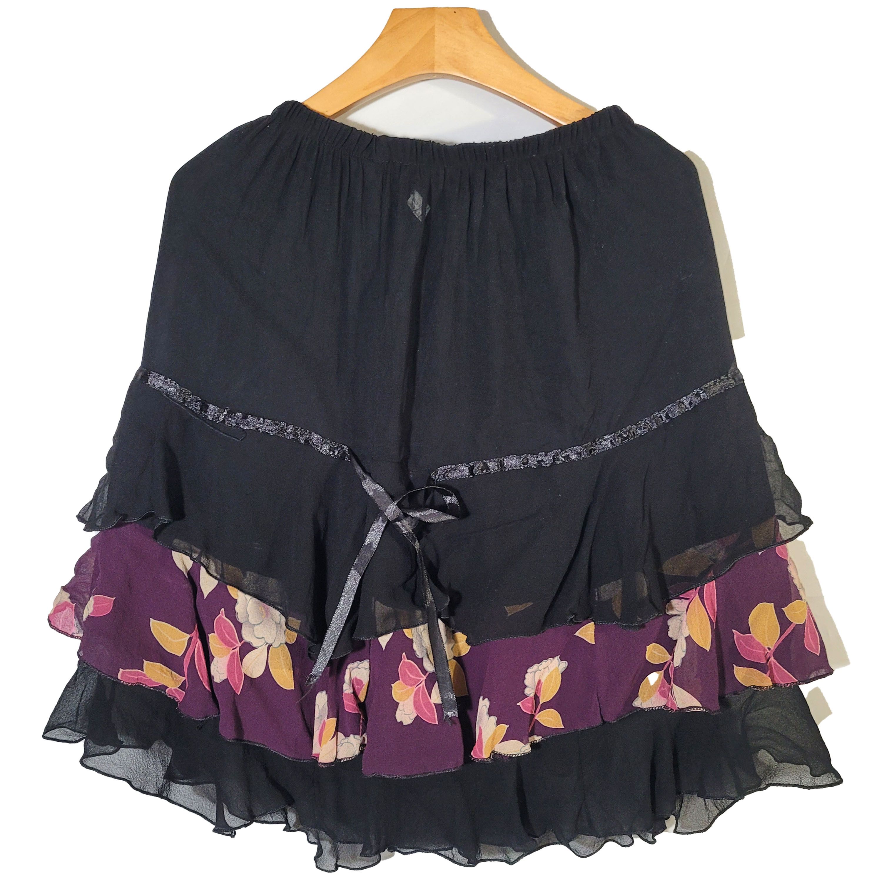 Other Women's 100% Silk A-Line Layered Skirt Elastic Waist SAA359 Size 27" / US 4 / IT 40 - 2 Thumbnail
