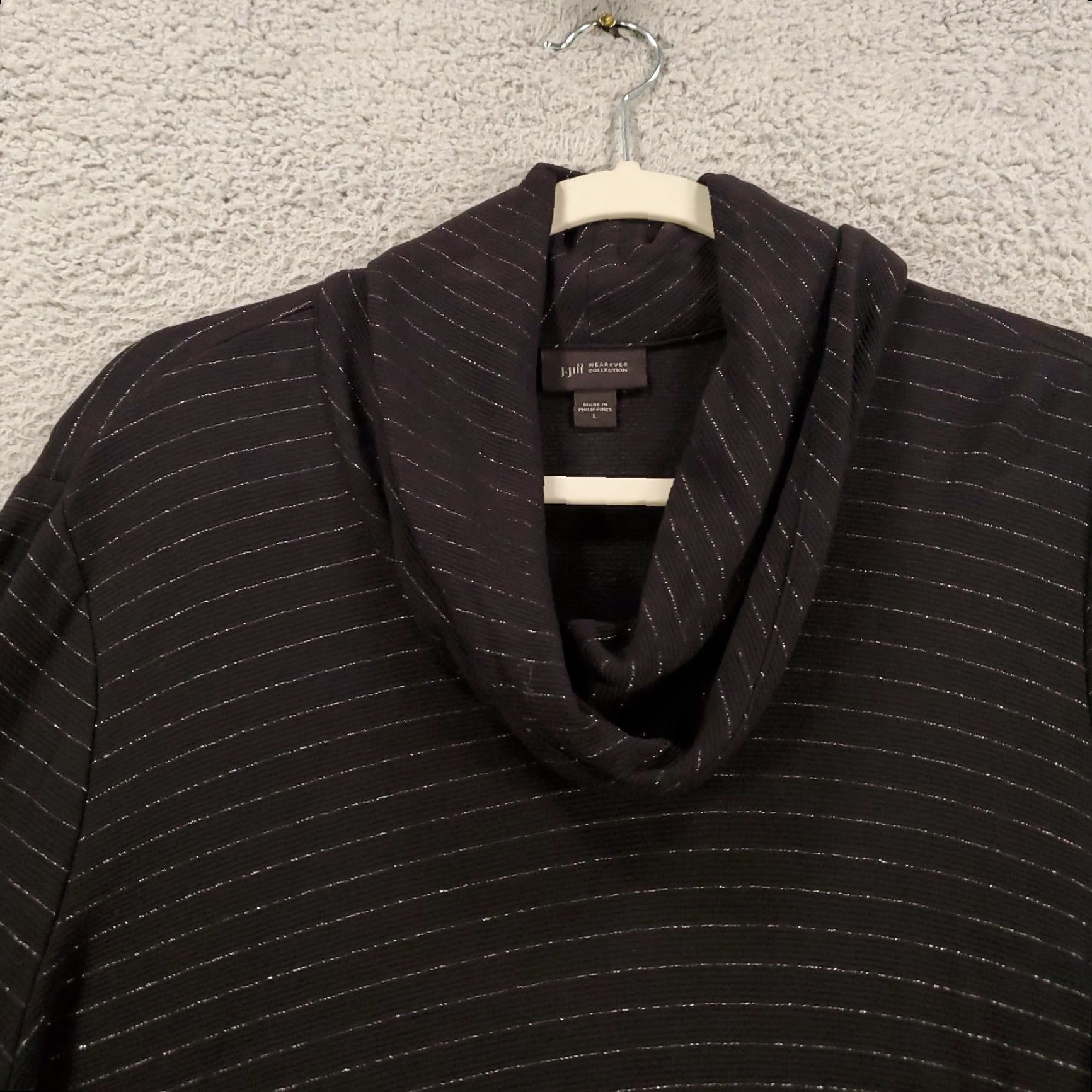 J. Jill J. Jill Top Blouse Womens Large Black Silver Striped Cowl Neck Pullover Wearever Tunic Casual Shirt Size L / US 10 / IT 46 - 3 Thumbnail