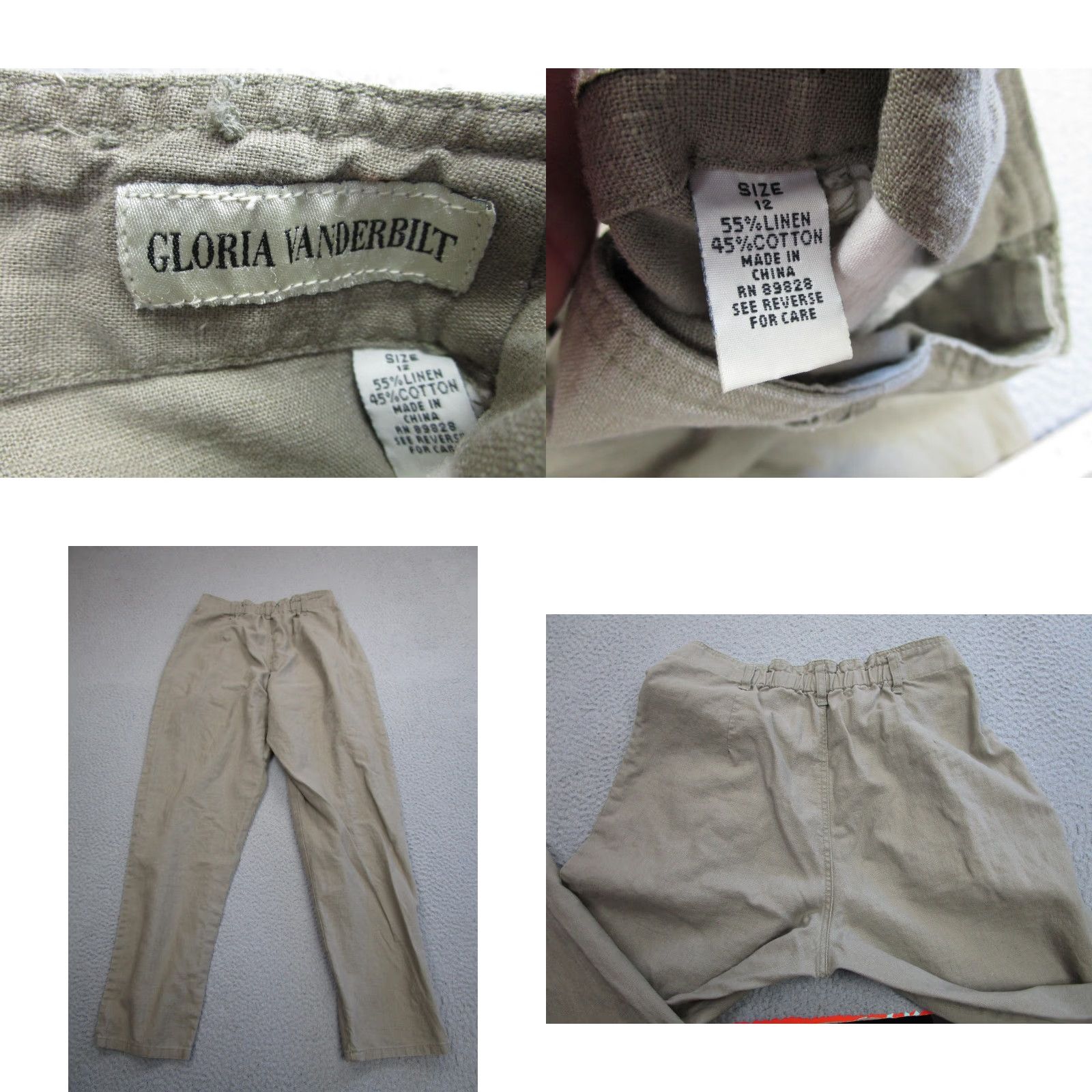 Gloria Vanderbilt Gloria Vanderbilt Pants 12 Womens Khaki Linen Blend Elastic Waist Tapered Leg Size 34" / US 12 / IT 48 - 8 Thumbnail