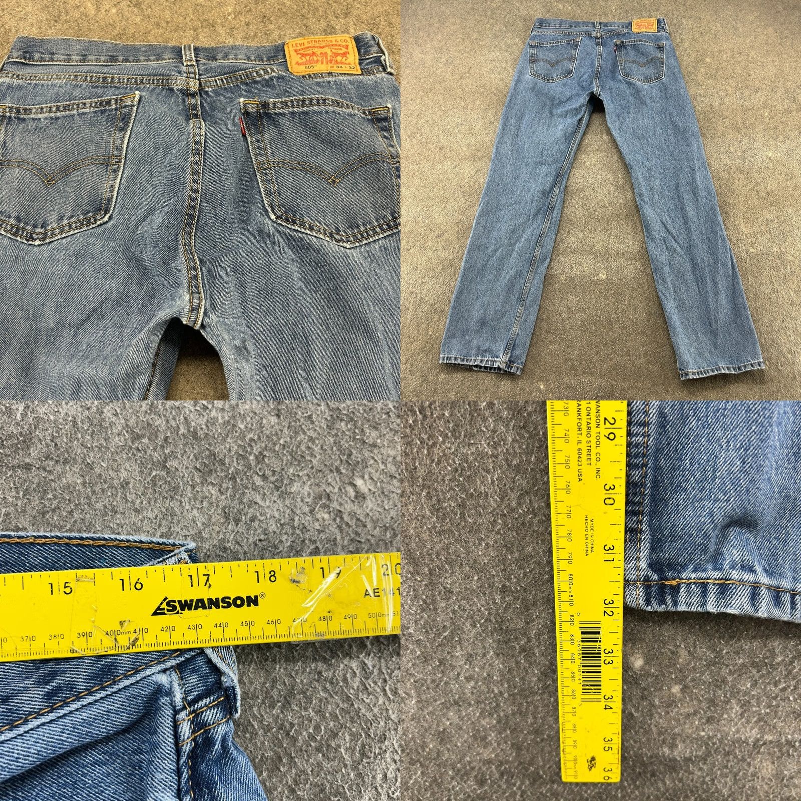 Levi's Levi's 505 Jeans Regular Fit Straight Blue Medium Wash Distressed 34x32 Mens Denim Cotton 100% Machine Washable Belt Loops 5-Pocket Size US 34 / EU 50 - 9 Thumbnail