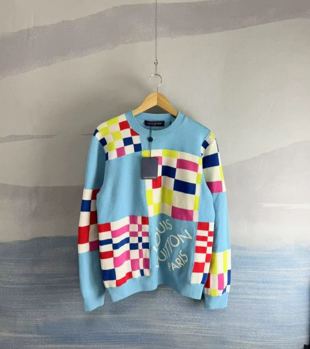 Louis Vuitton Louis Vuitton LV Blue Checkered Knit Sweater M SS21 Size US M / EU 48-50 / 2 - 1 Thumbnail