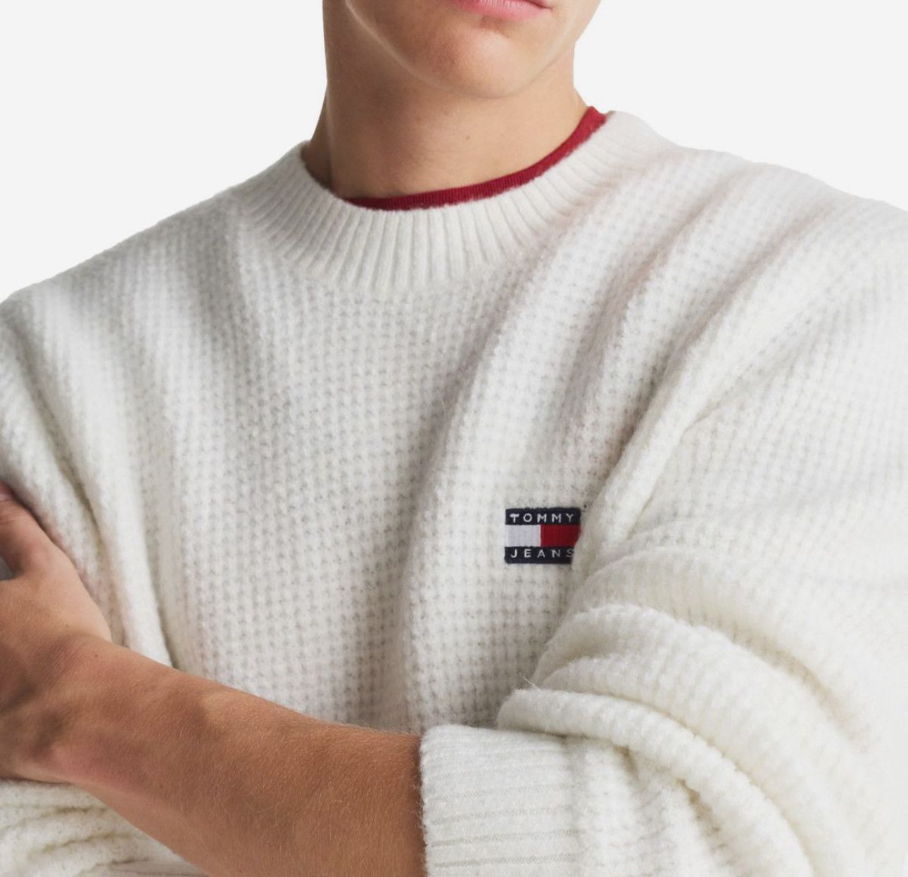 Tommy Hilfiger Tommy Jeans Waffle Knit Sweater White Melange Size L BNWT Size US L / EU 52-54 / 3 - 3 Thumbnail