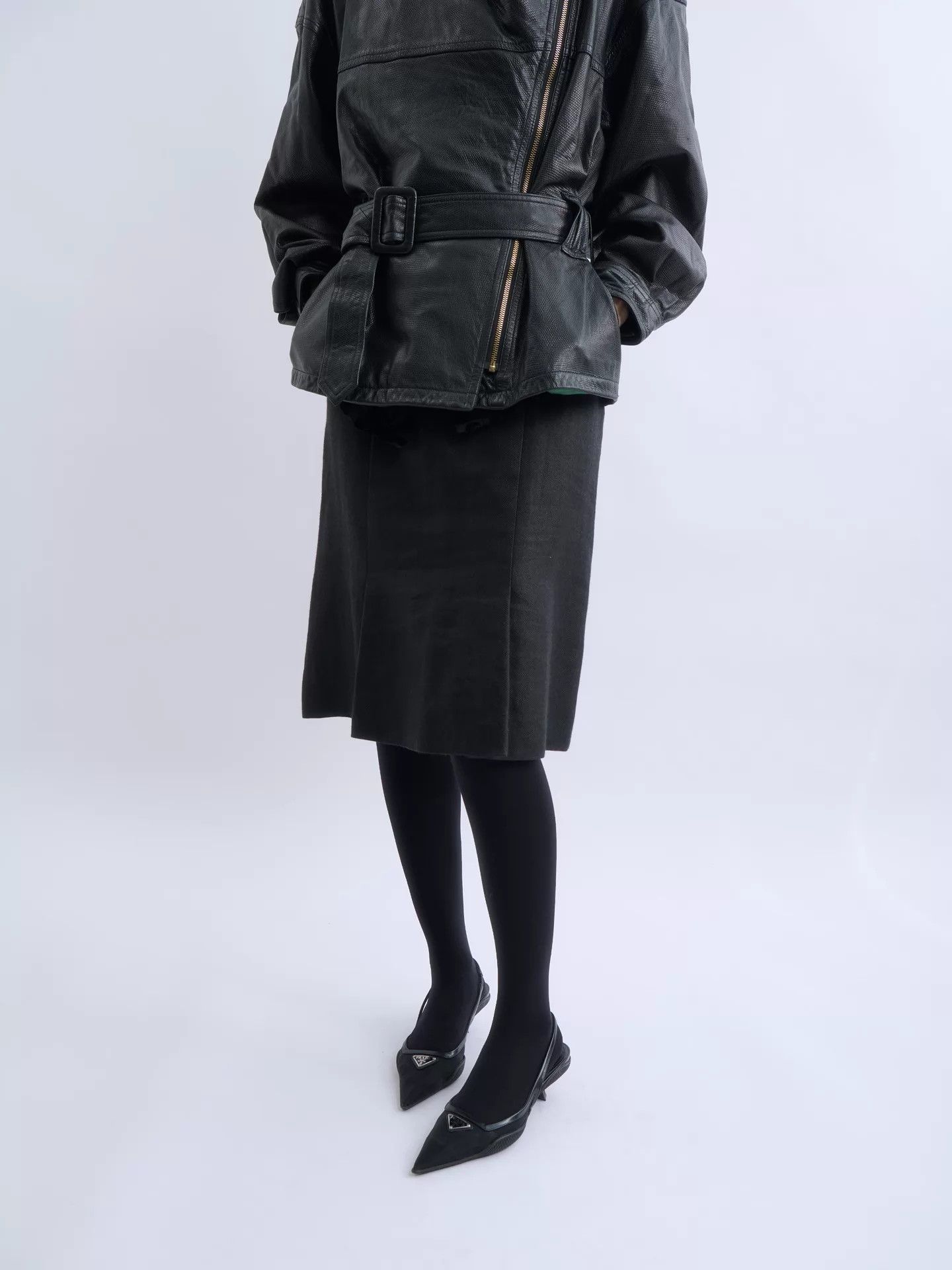 Chanel CHANEL 2004 Linen-Cashmere PencilSkirt Women's Black Size 27" / US 4 / IT 40 - 2 Thumbnail