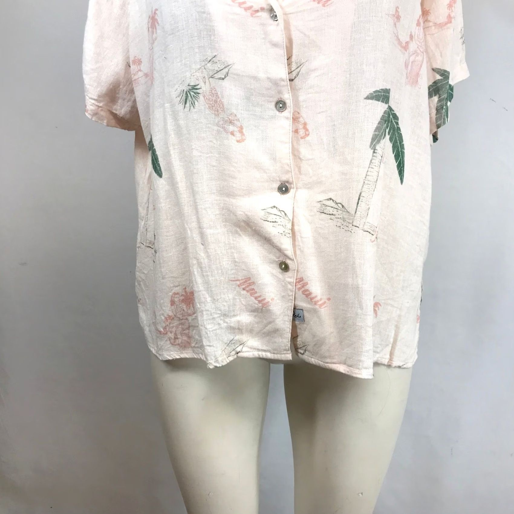 Rails Rails Maui Tropical Print Linen Blend Button Down Shirt Peach Pink Womens Large Size L / US 10 / IT 46 - 3 Thumbnail