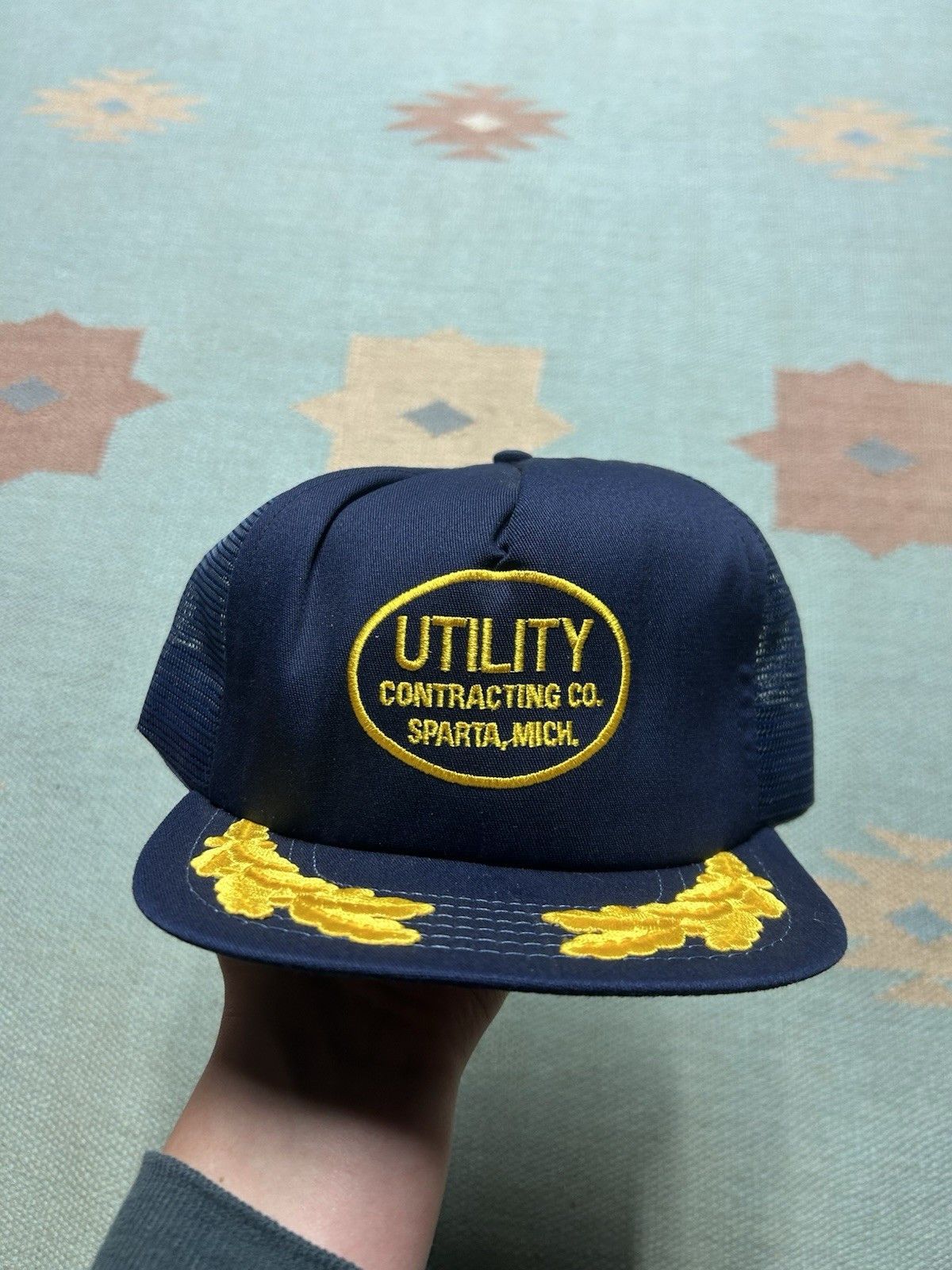 Vintage 80s trucker hat utility contracting Sparta Michigan patc USA Size ONE SIZE - 2 Thumbnail