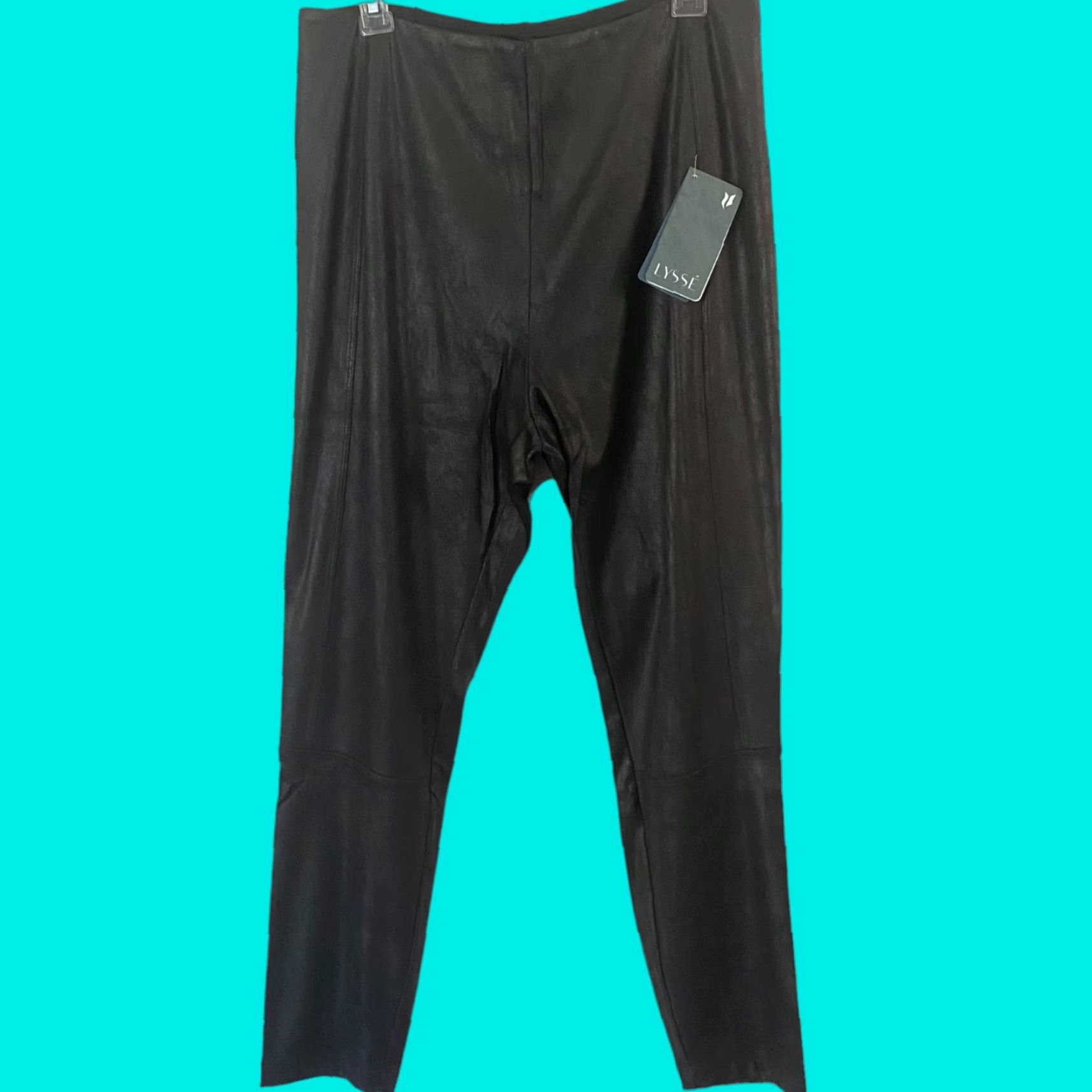 Vintage LYSSE Vegan Buffed Faux Suede Leggings Women's XL Black High-Waisted Stretch New Size 40" / US 18 - 1 Thumbnail