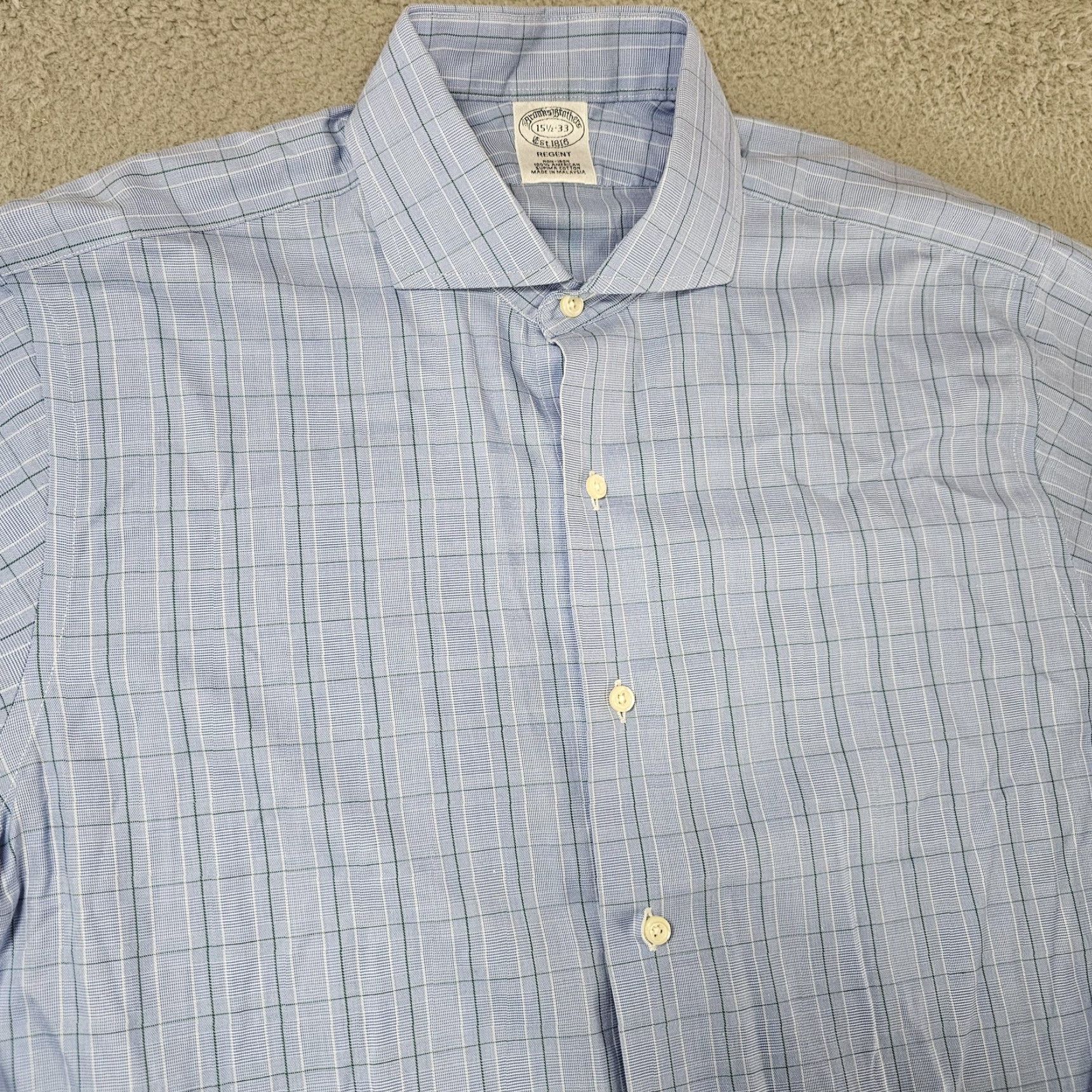 Brooks Brothers Brooks Brothers Shirt Mens 15.5-33 Blue Check Non Iron Supima Cotton Regent Dress Shirt Long Sleeve Size US L / EU 52-54 / 3 - 3 Thumbnail