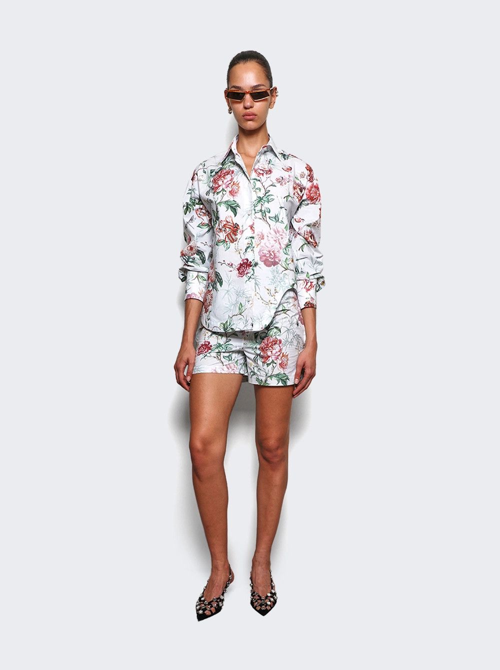 The Attico o1mle0526 Floral Print Shorts in White Size 26" / US 2 / IT 38 - 2 Thumbnail
