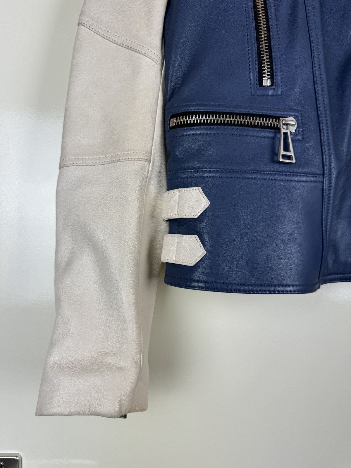 Belstaff Belstaff Devyn Bicolor blue white leather biker jacket RARE Size S / US 4 / IT 40 - 4 Thumbnail