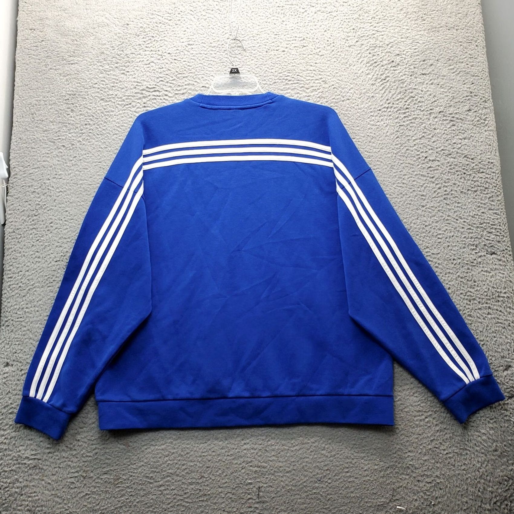 Adidas Adidas Sweatshirt Mens 2XL Blue Elastic Cuff & Hem White Stripes Spellout Logo Shirt Mens 2XL Blue Adidas Sweatshirt Logo Size US XXL / EU 58 / 5 - 2 Thumbnail