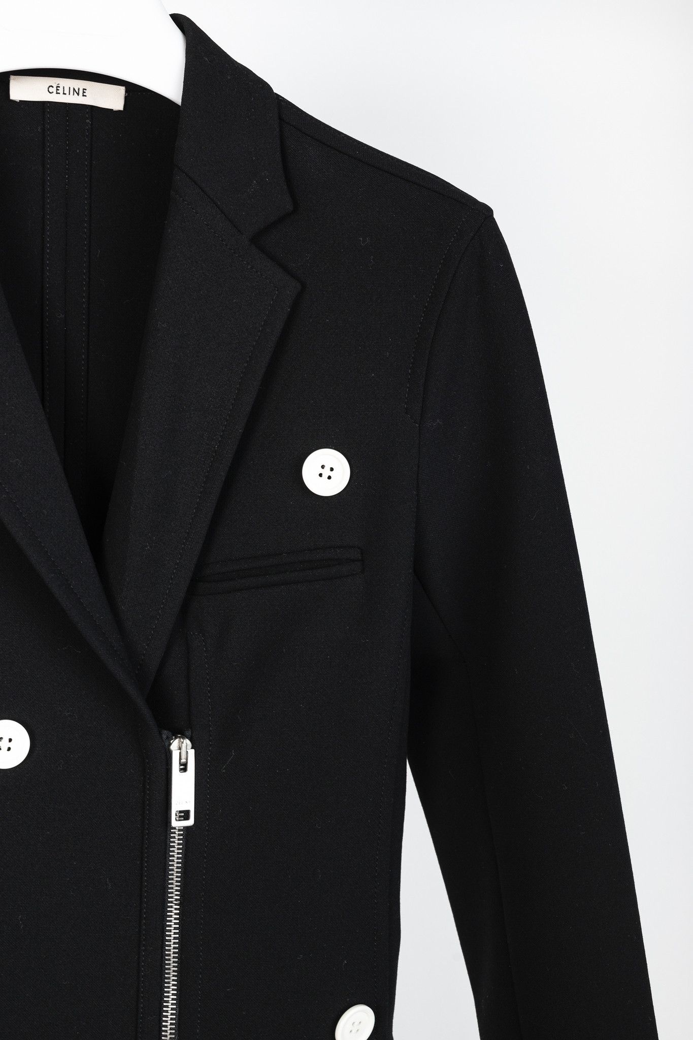 Celine × Phoebe Philo Celine SS/16 Runway Black Wool Crepe White-Button Zip Blazer Size M / US 6-8 / IT 42-44 - 5 Thumbnail