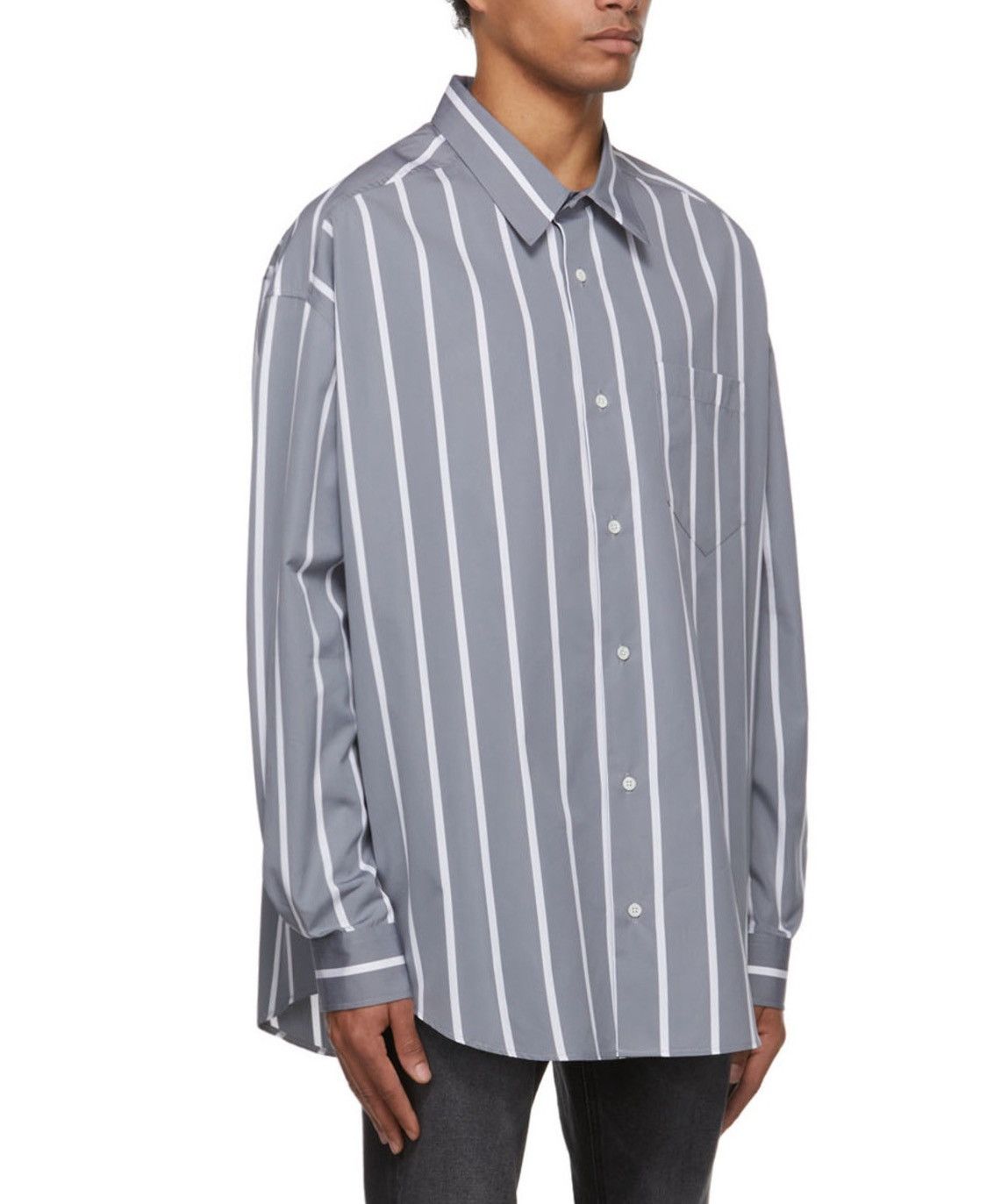 AMI AMI Grey Striped Oversize Shirt Size US M / EU 48-50 / 2 - 7 Thumbnail