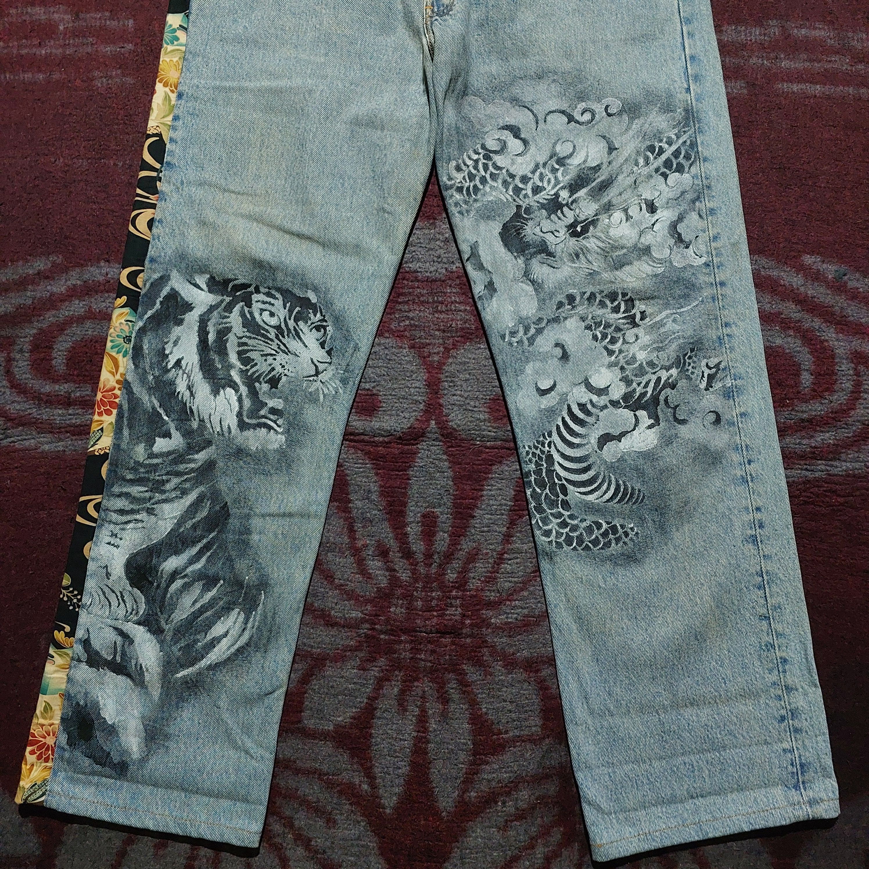 Levi's Vintage 501 Levi's custom tiger art japan sakura denim Size US 34 / EU 50 - 4 Thumbnail