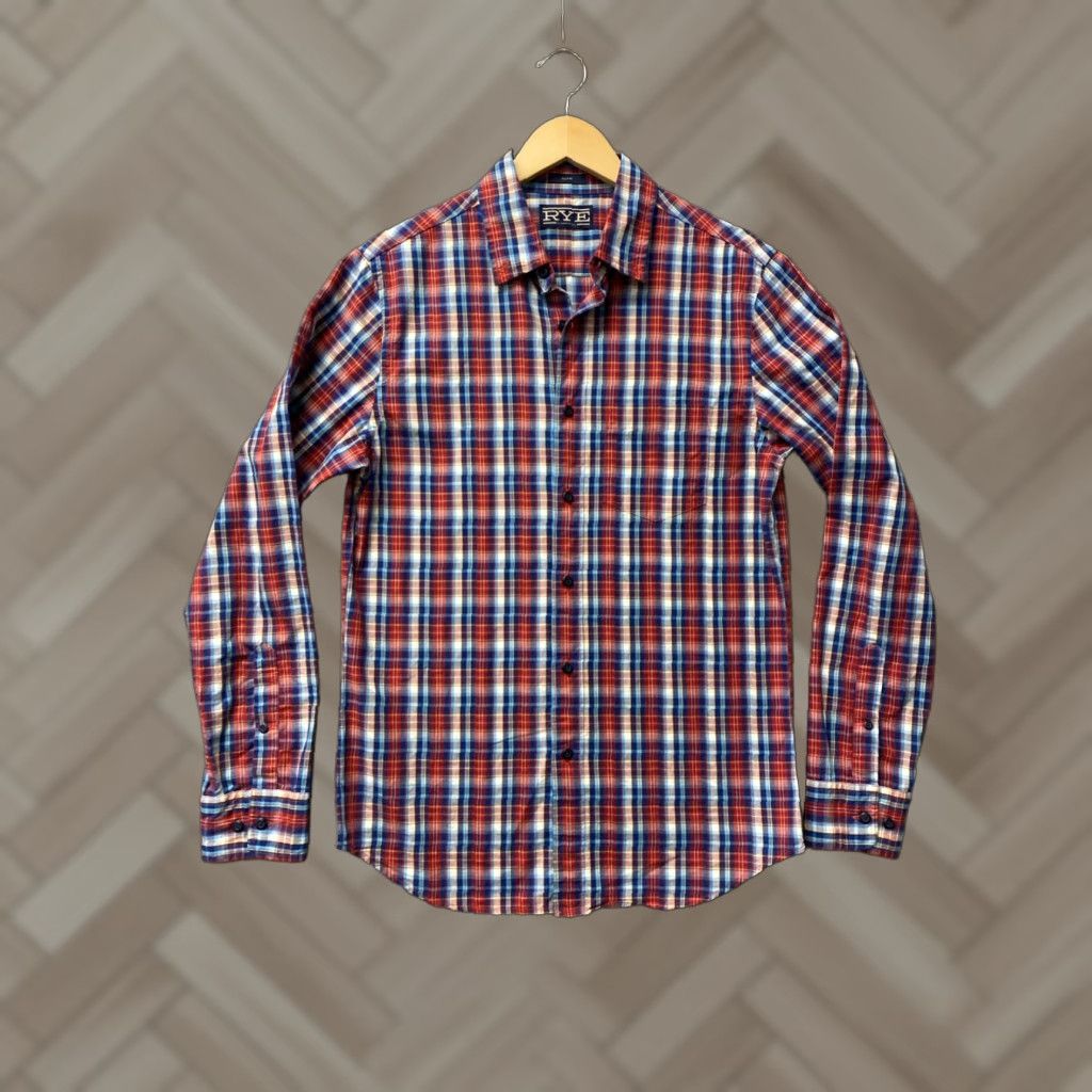 Frye RYE Casual Shirt Mens Size S Slim Blue Red Plaid Long Sleeve Button-Up Collared, Multicolor, Cotton, Slim Fit, Regular Size, Men, Casual, Travel, 0251 Size US S / EU 44-46 / 1 - 1 Thumbnail