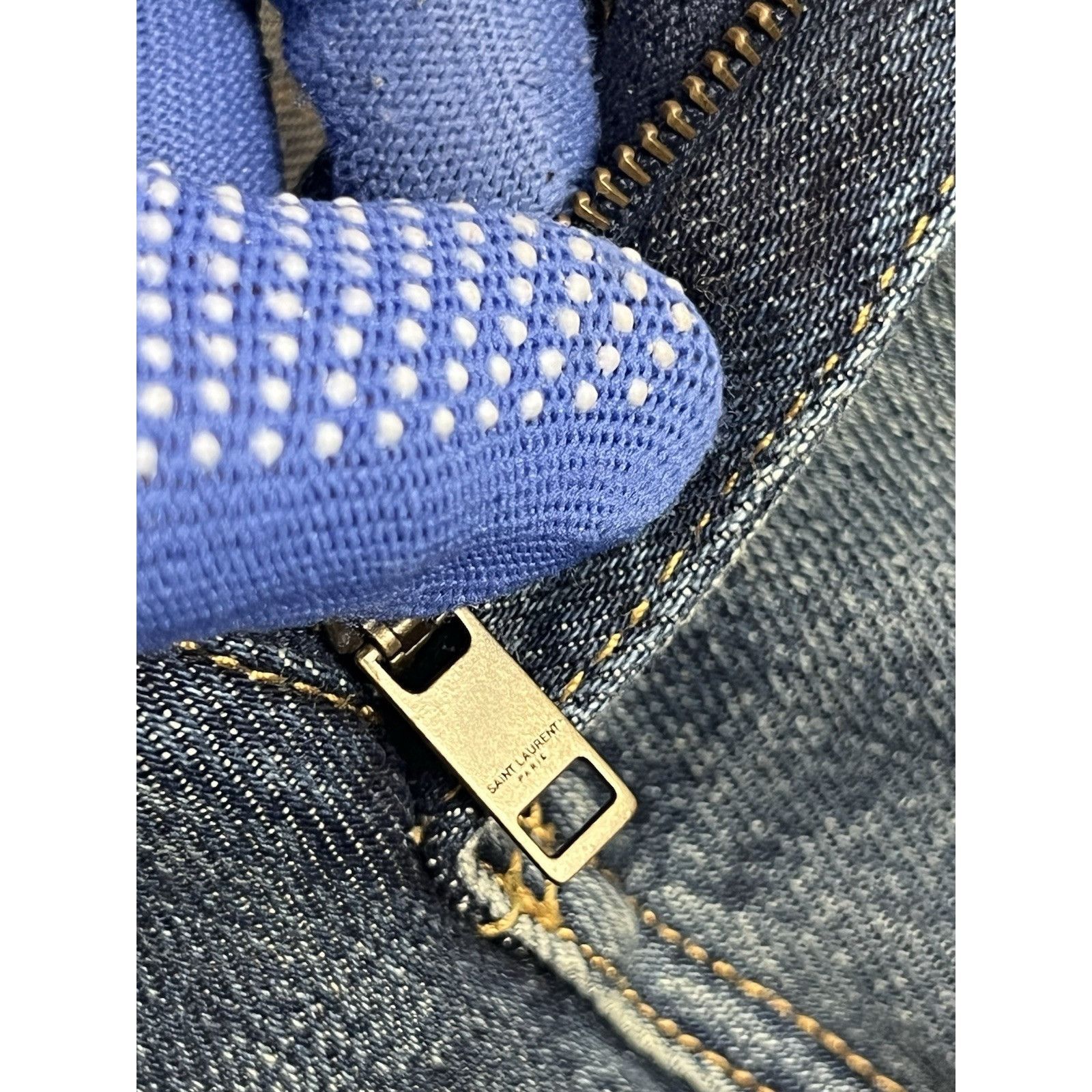 Saint Laurent Paris Saint Laurent Women`s Blue Distressed Denim Bootcut Cropped Size 24" / US 00 / IT 34 - 14 Thumbnail