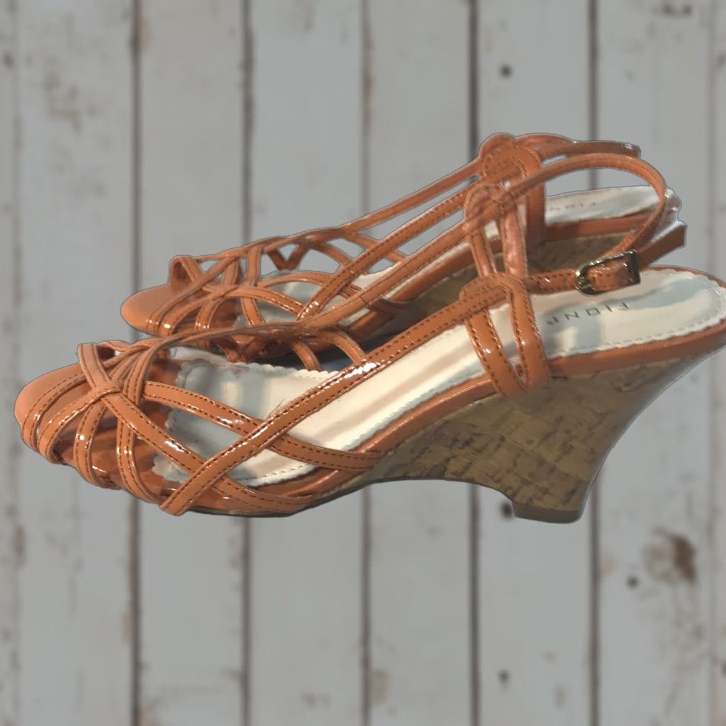 Vintage VINTAGE Fidni Orange Patent Faux Leather Wedge Heels Womens Size 6.5W Open Toe Strappy Platform Fall Summer Shoes Size US 6.5 / IT 36.5 - 1 Thumbnail