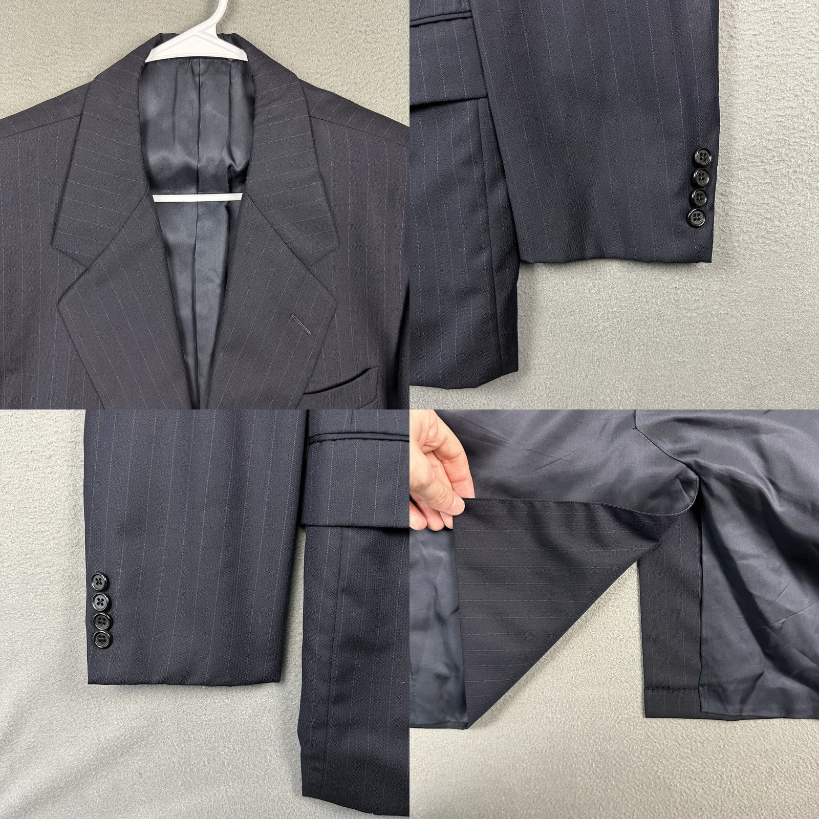 Loro Piana Hickey Freeman Blazer Wool 43L Blue Pinstripe Notch Single-Breasted Two-Button 46 Chest Regular Mens Size 46R - 8 Thumbnail