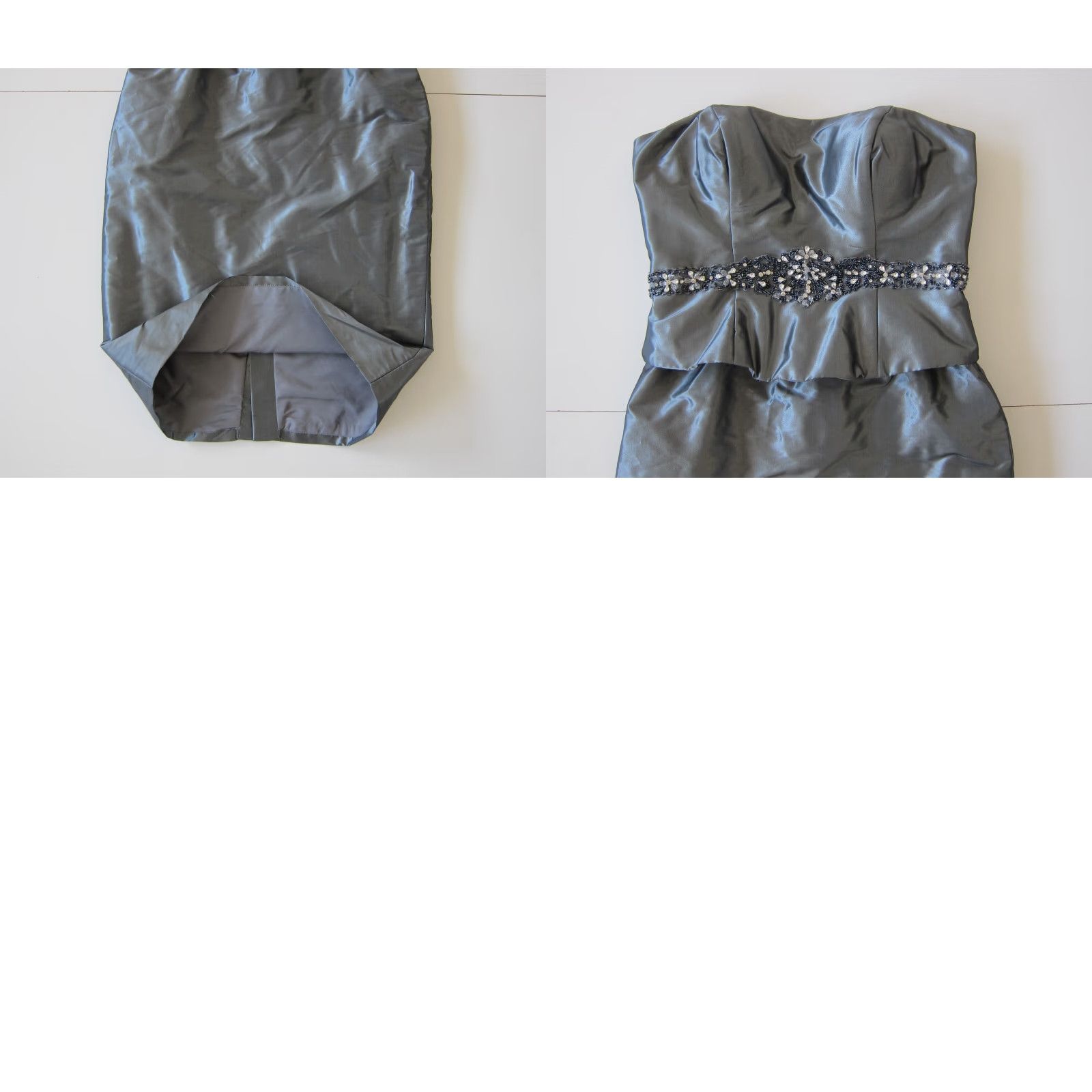 Vintage Rina Di Montello Blue Grey Satin Jewel Diamond Strapless Formal Party Dress 8 Size XS / US 0-2 / IT 36-38 - 8 Thumbnail
