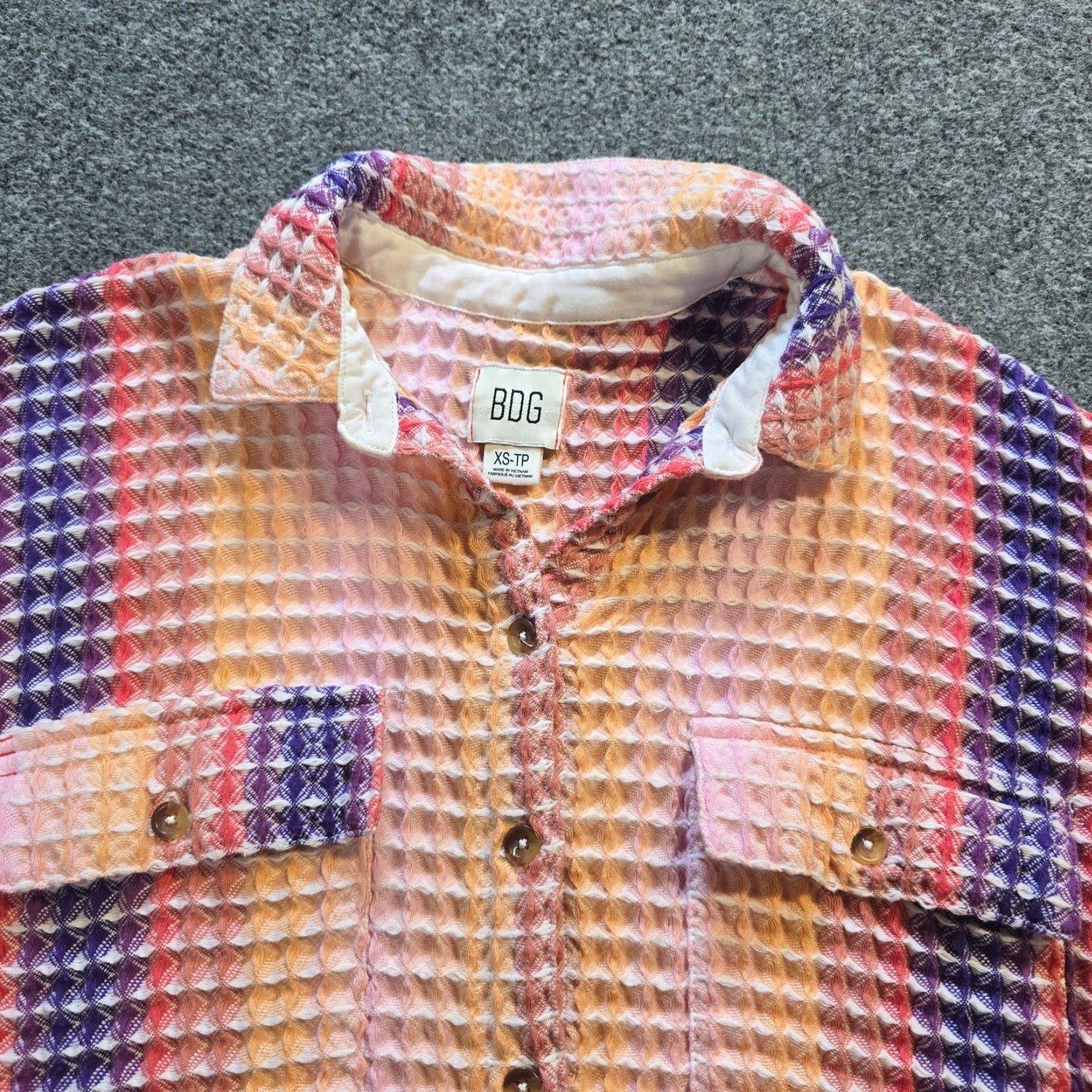 Bdg BDG Top Womens XS Pink Striped Waffle Knit Button Up Capsule Boho Casual Shirt Ladies? Size XS / US 0-2 / IT 36-38 - 2 Thumbnail