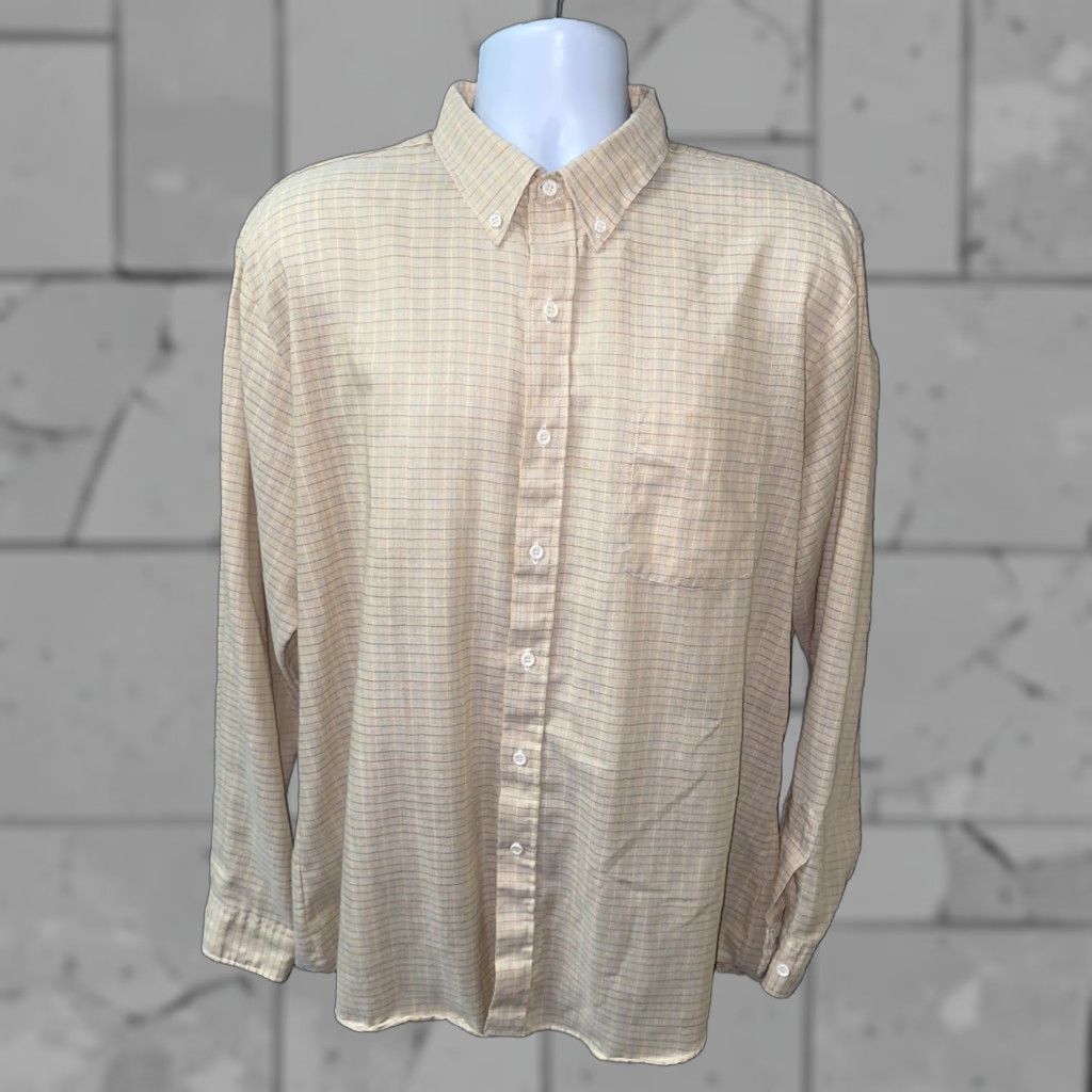Vintage BonHomme Shirt Long Sleeve Mens Beige Checkered XL Button-Up Casual Cotton/Polyester Shirt Size XL Size US XL / EU 56 / 4 - 1 Thumbnail