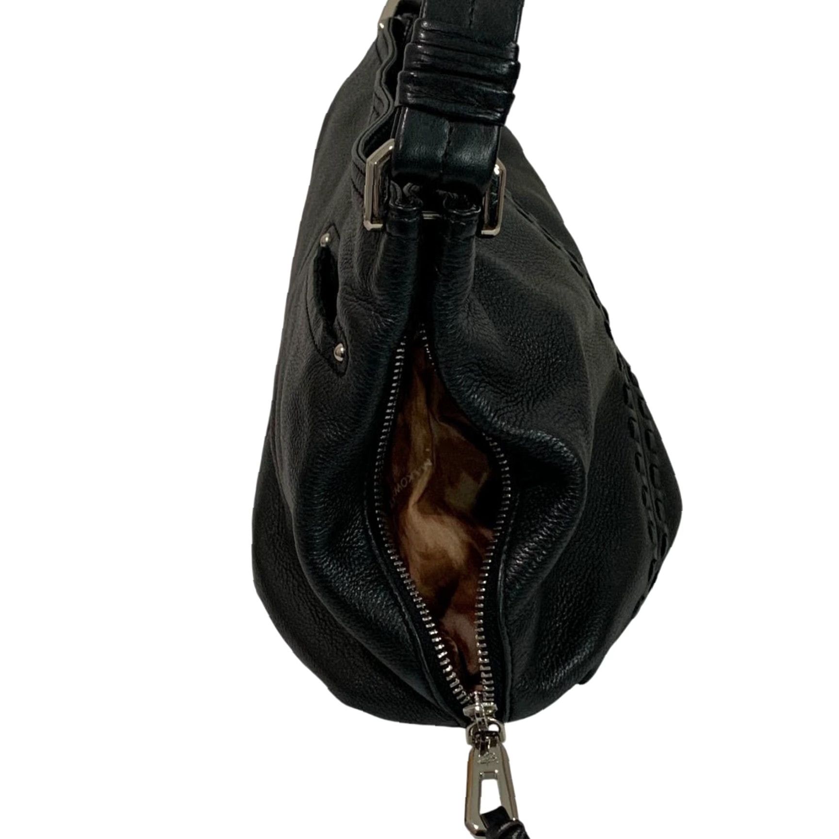 Vintage B. Makowsky Leather Shoulder Bag Black Pebbled Side Zip Pockets Women's 12" x 10" x 4.5" Strap Drop 7" Size ONE SIZE - 7 Thumbnail