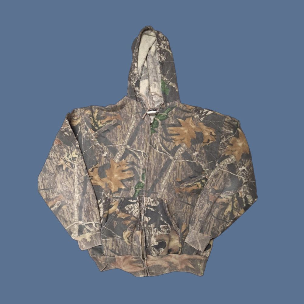 VINTAGE Jerzees Outdoors Realtree Camo Full Zip Hoodie L Adults Men 90s 90s Outdoor Camouflage Hooded Sweatshirt Full Zip