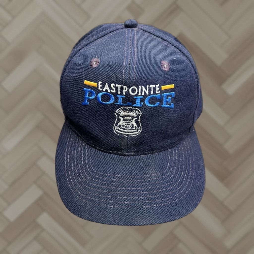 Vintage Eastpointe East Detroit Police Department Snapback Hat 90’s Embroidered Otto Cap Men’s Black Cotton Canvas Adjustable Packable One Size Hat