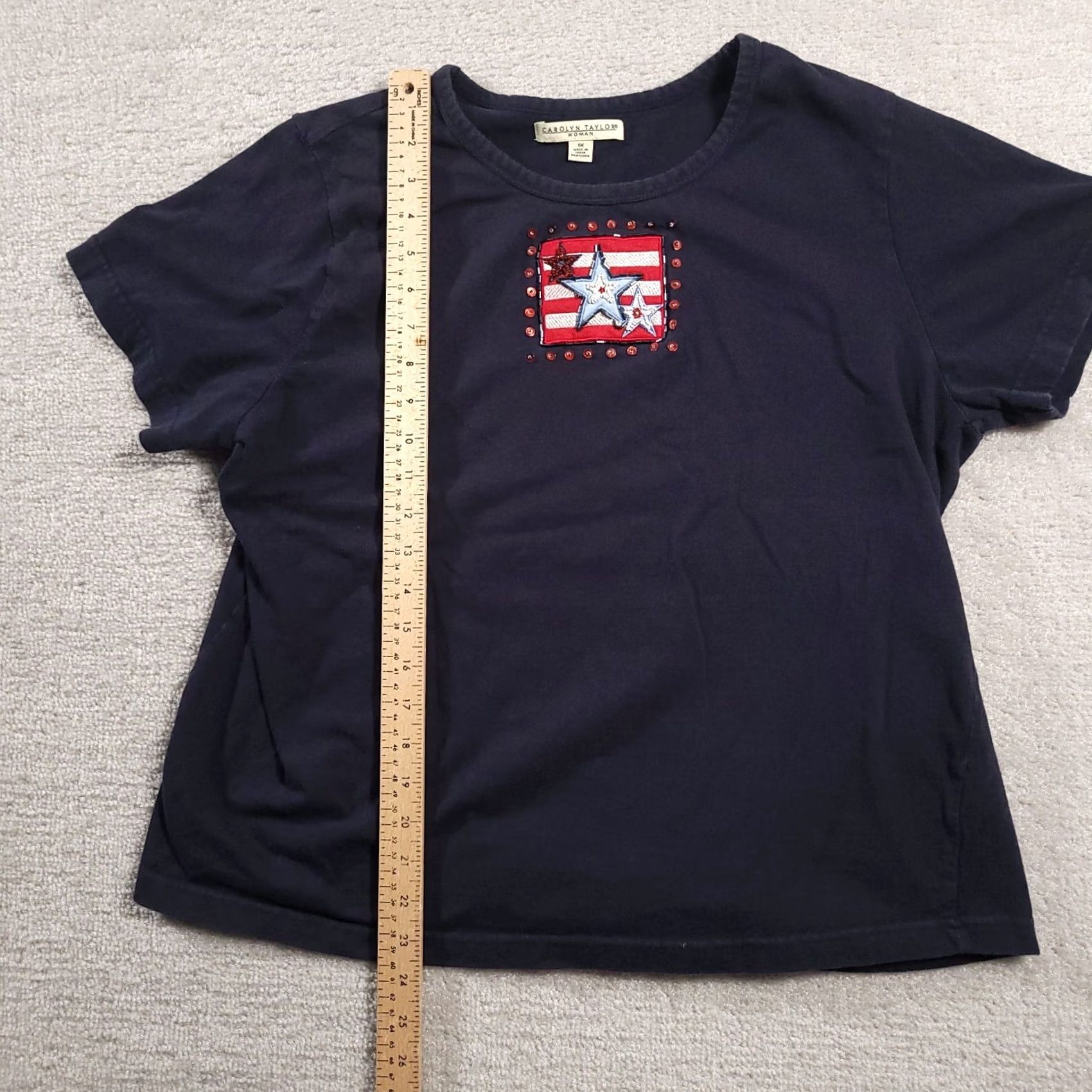 Vintage Carolyn Taylor Shirt Plus 1X Blue Short Sleeve Top USA Flag Stars Womens Size XL / US 12-14 / IT 48-50 - 5 Thumbnail