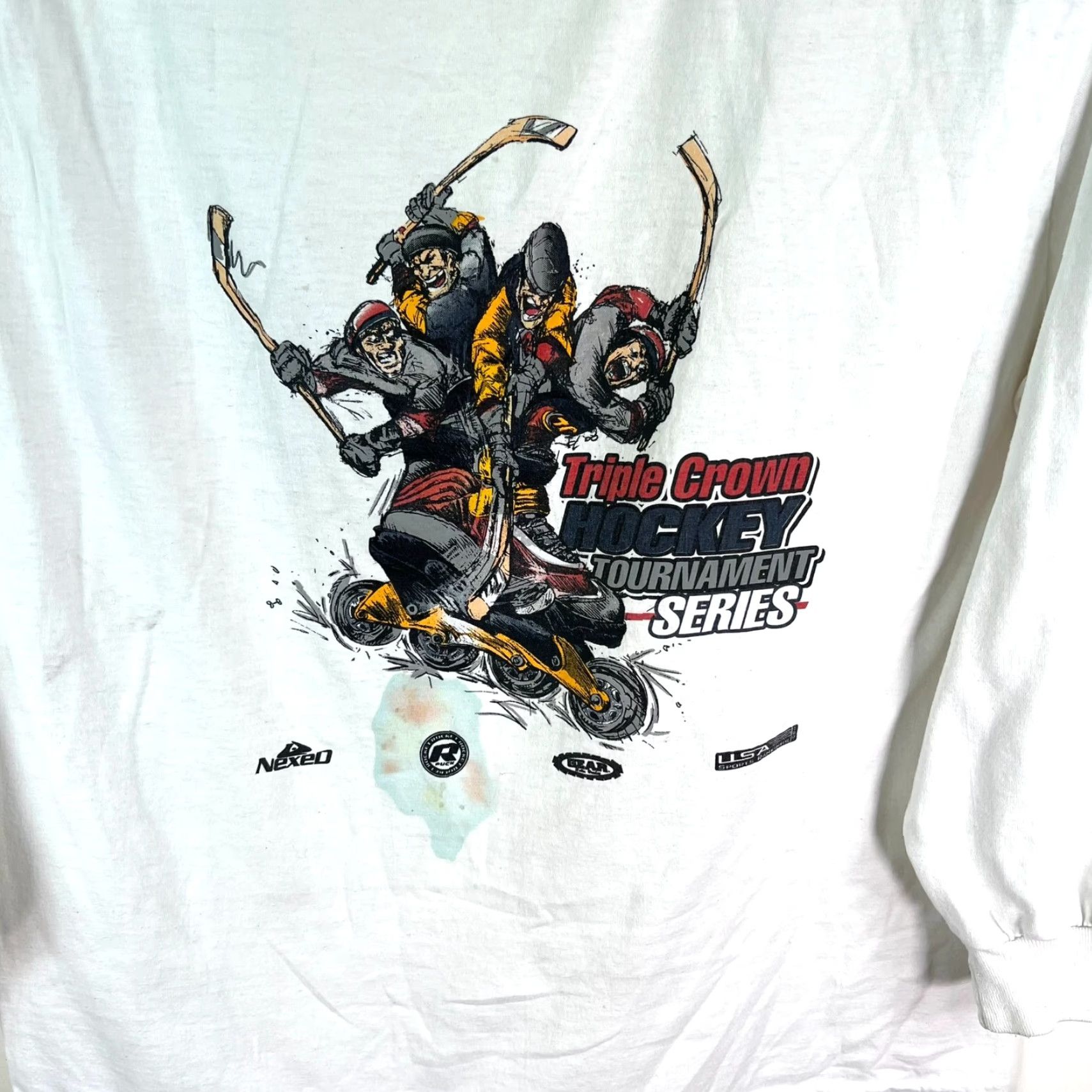 Jerzees VINTAGE Jerzees T-Shirt Mens L Triple Crown Hockey Tournament Series White Crew Neck Long Sleeve Graphic Print USA Theme Limited Edition Size US L / EU 52-54 / 3 - 2 Thumbnail