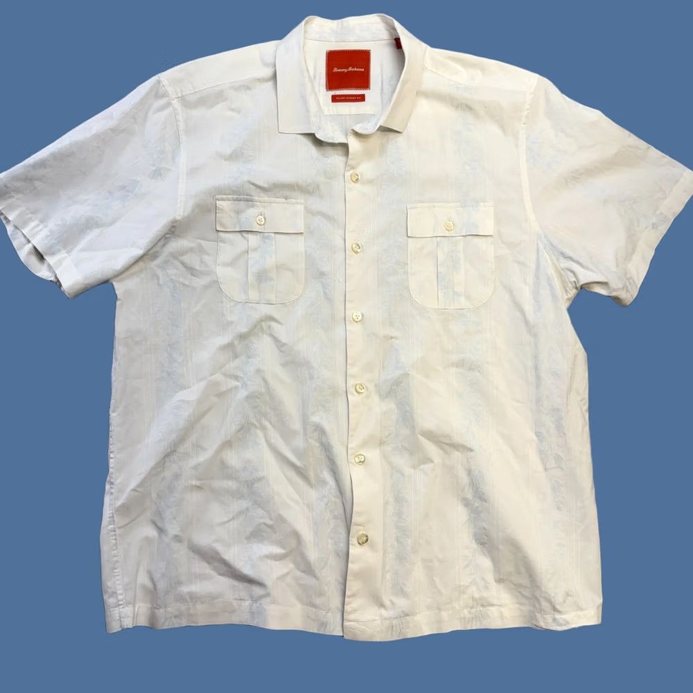 Tommy Bahama Tommy Bahama Shirt Mens XL White Embossed Palms Island Silk Cotton Beach Resort Shirt Button-Up Size US XL / EU 56 / 4 - 1 Thumbnail