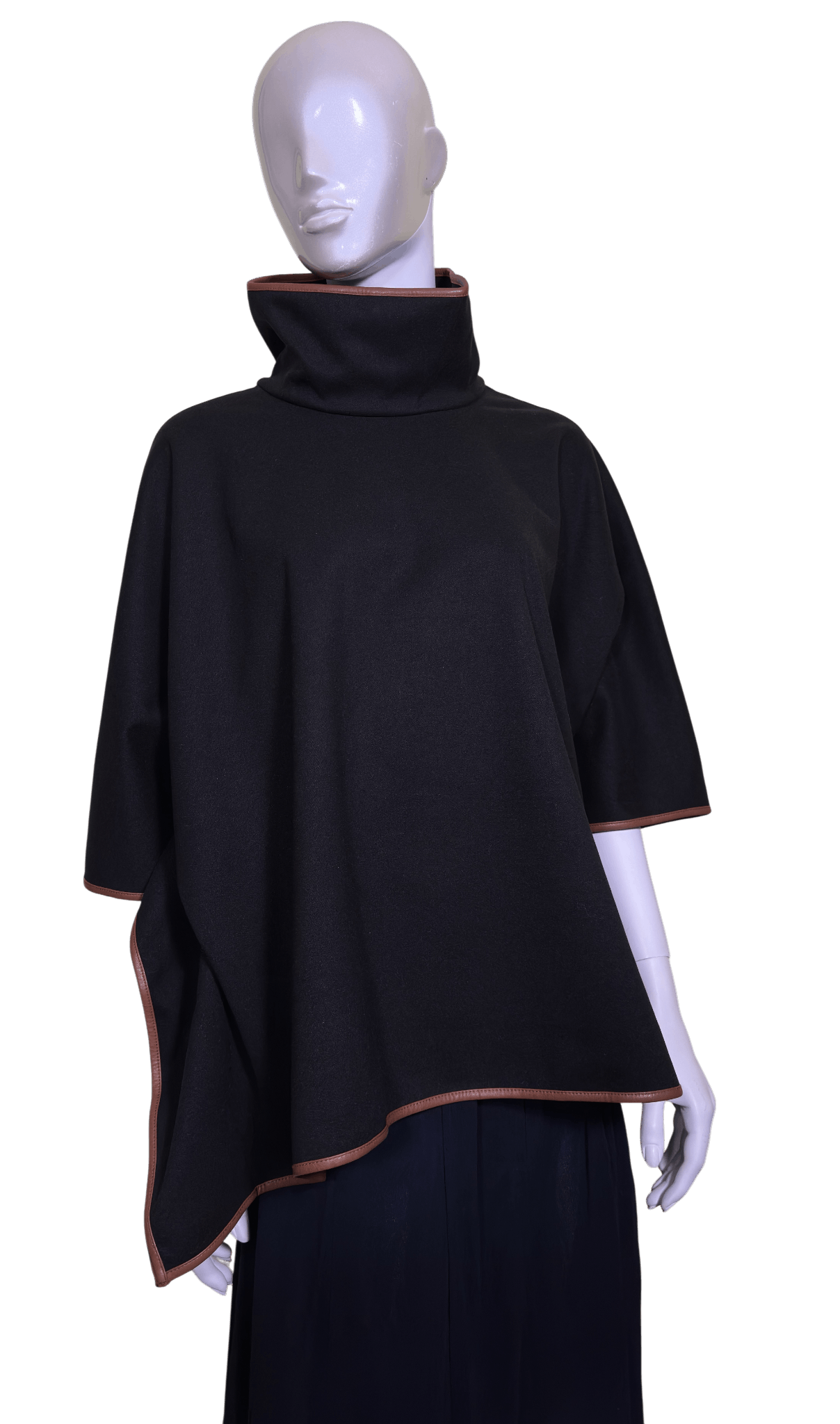 Other Tuckernuck Black Leather Trim Funnel Neck Piper Poncho Size ONE SIZE - 1 Thumbnail