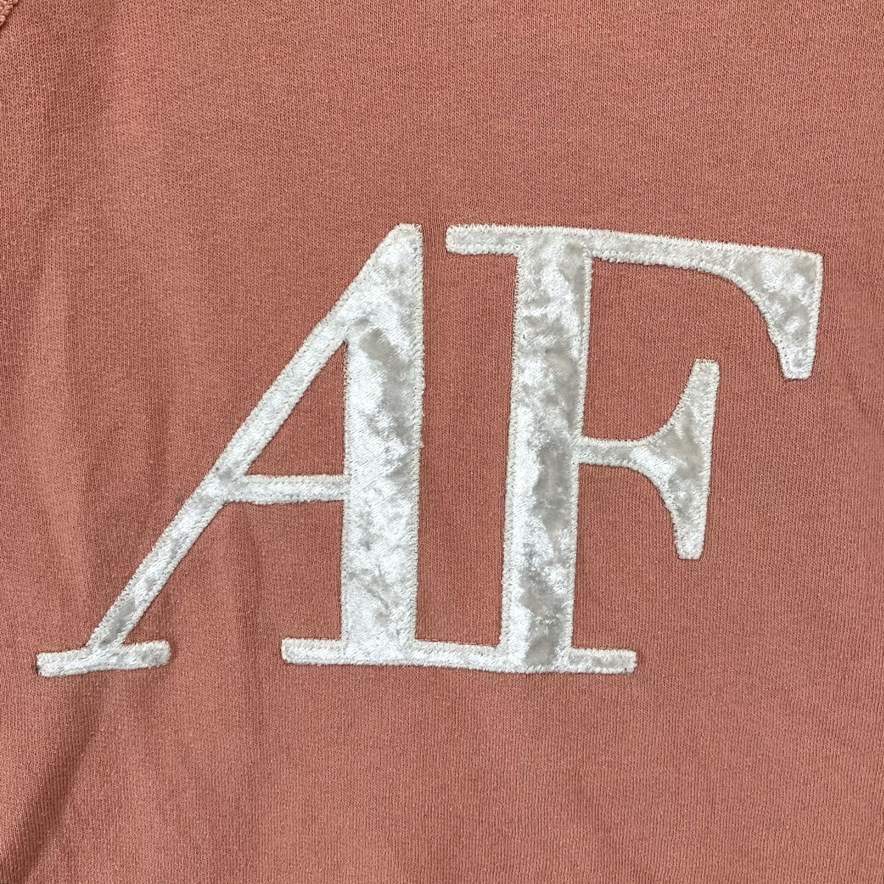 Abercrombie & Fitch Abercrombie & Fitch Sweatshirt Women's Large Raglan Sleeve Crew Neck Velvet Stripe Fleece Graphic Print Color Salmon Orange Modern Retro Size L / US 10 / IT 46 - 3 Thumbnail