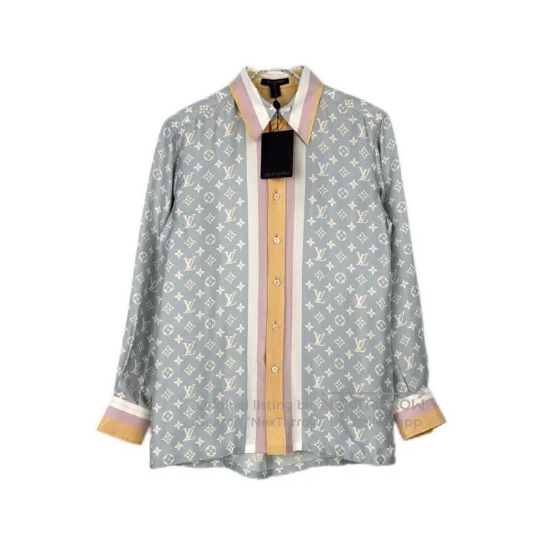 Louis Vuitton Louis Vuitton Light blue full logo mulberry silk shirt Size XS / US 0-2 / IT 36-38 - 1 Thumbnail