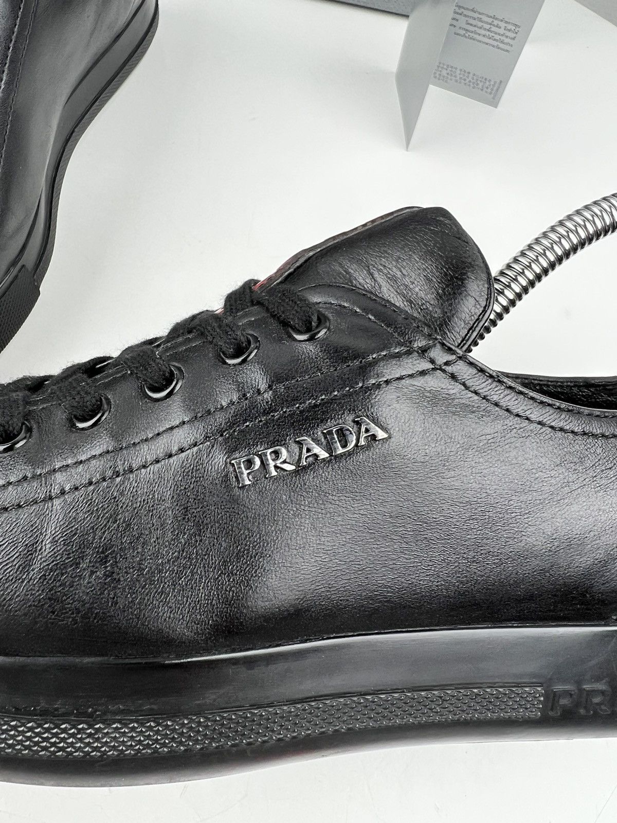 Prada PRADA Sneakers Low-Top Leather Shoes Red Tab Logo Black Wmns Size US 6.5 / IT 36.5 - 12 Thumbnail
