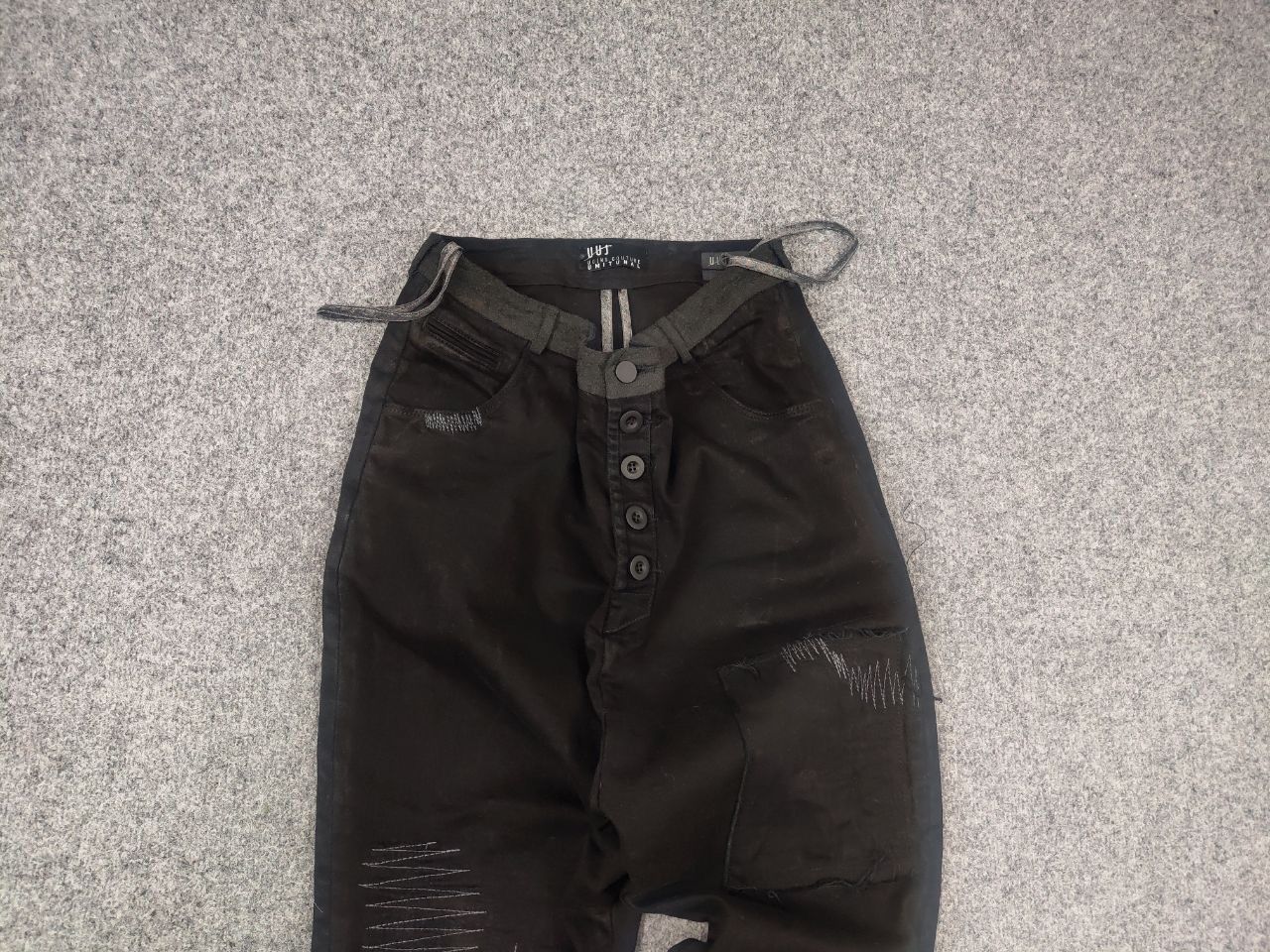 Japanese Brand Umit Unal Couture Black jeans decorative Drop Crotch Pants Size US 31 - 3 Thumbnail