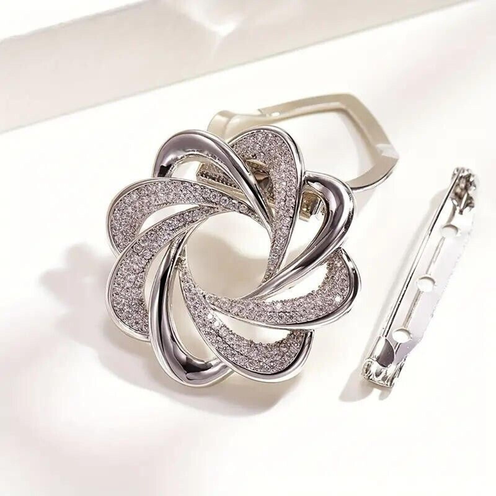 Other Pave Set Dazzling SilverTone Rhinestone Flower Brooch ClipOn Size ONE SIZE - 2 Thumbnail