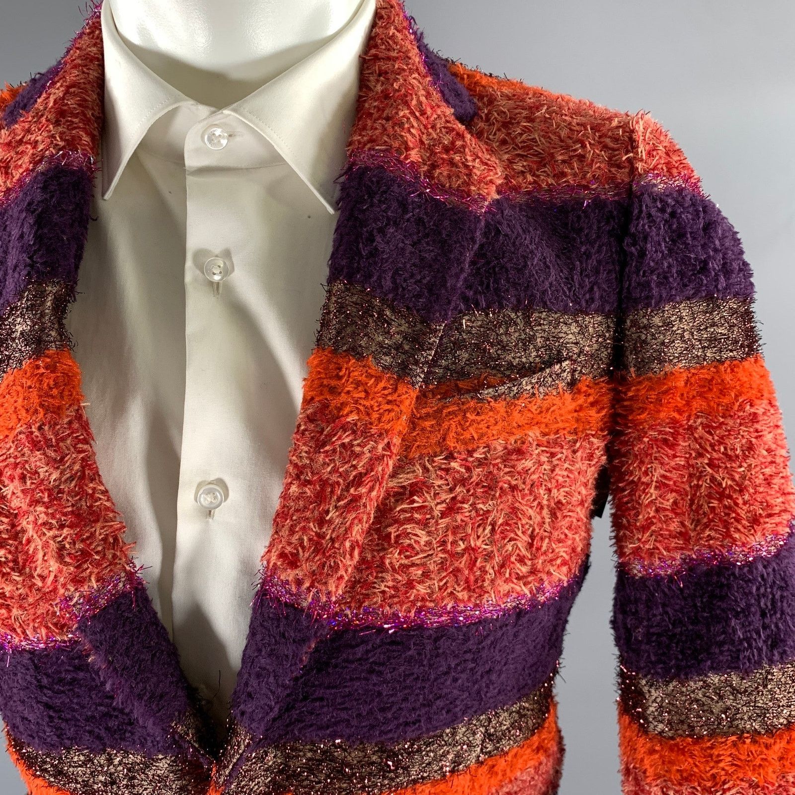Walter Van Beirendonck WALTER VAN BEIRENDONCK 36 Orange Purple Stripe Sport Coat Size 36R - 2 Thumbnail