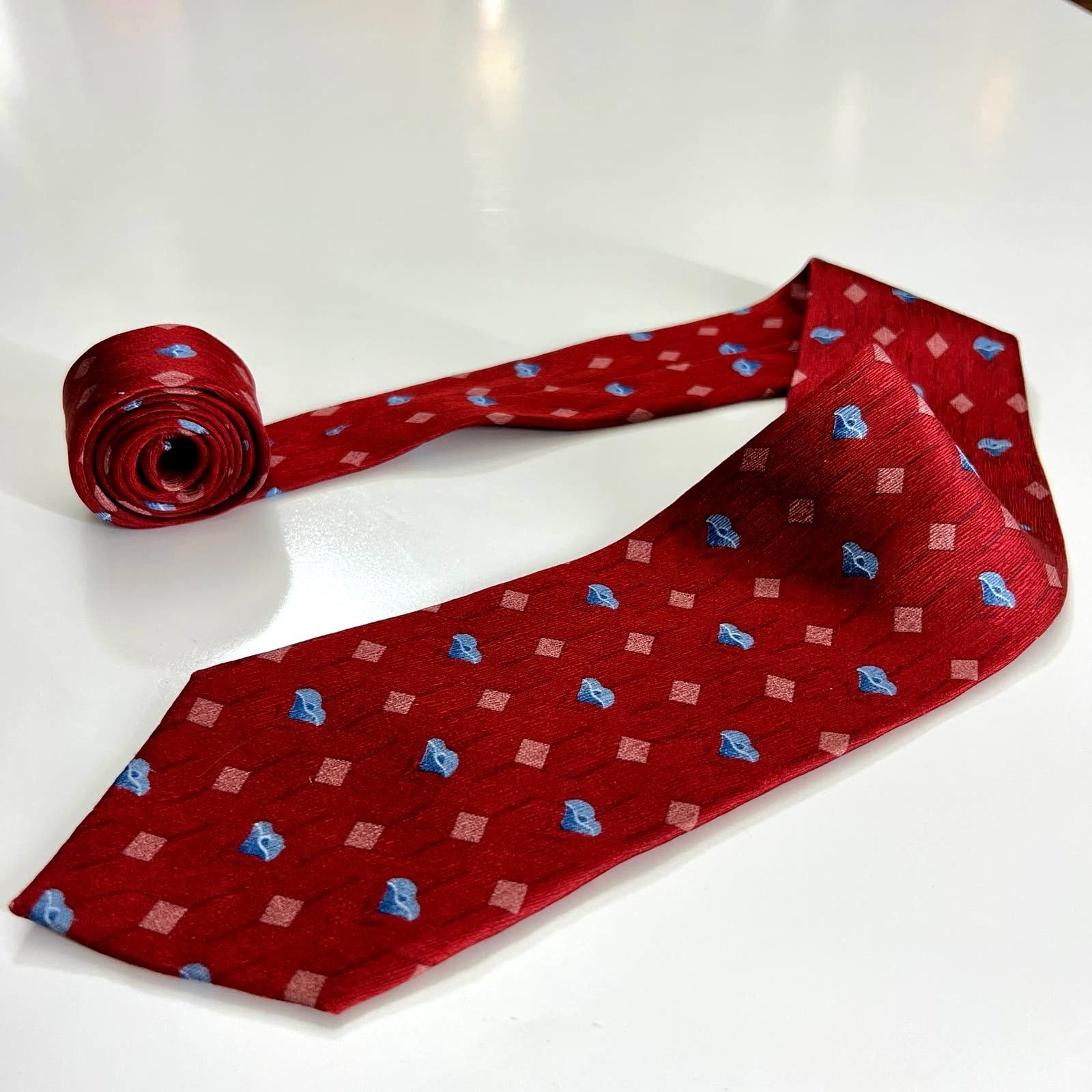 Other Villa Bolgheri Men Italy Made Tie Red Blue 100% Silk Necktie Size ONE SIZE - 4 Thumbnail