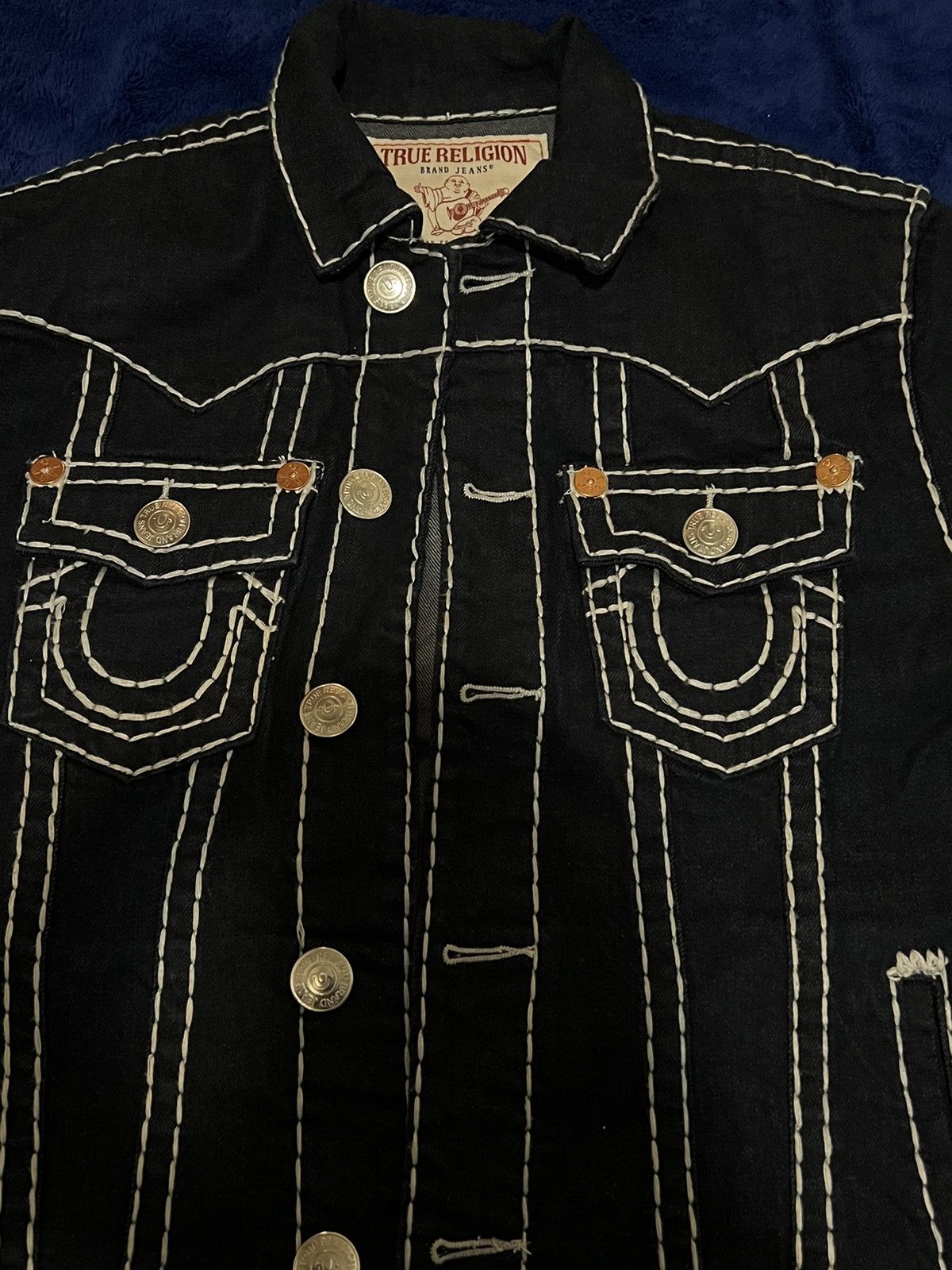 True Religion Men's Jimmy Super T Denim Jean Jacket w/ Brown