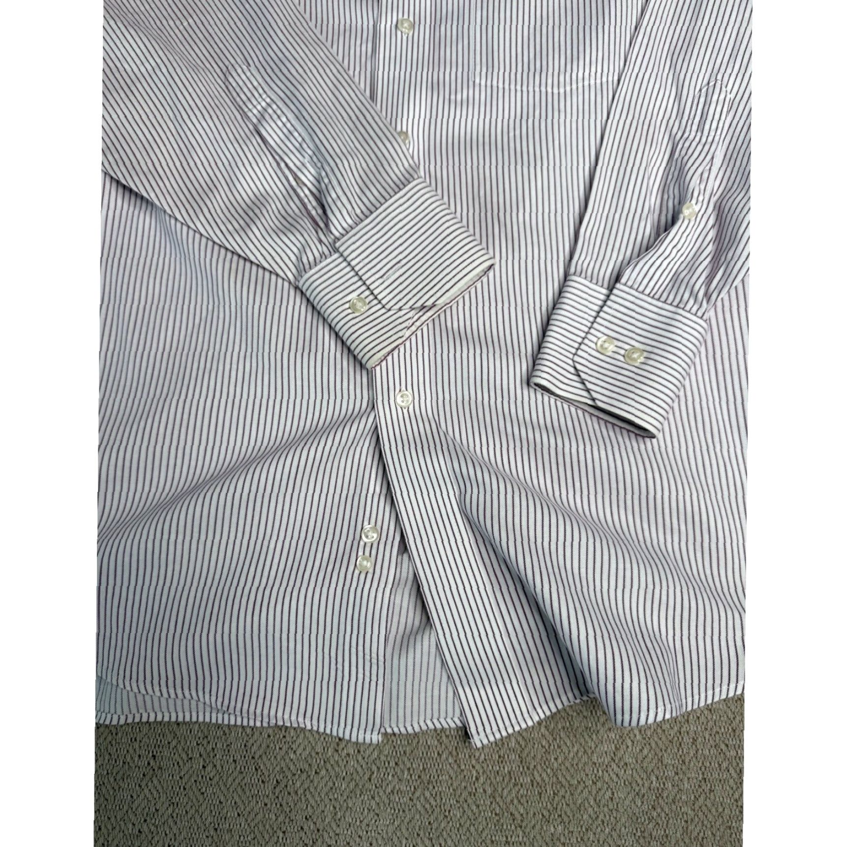 Vintage Donald J Trump Signature Collection Dress Shirt Striped 16.5 32/33 Long Sleeve White Men Regular Button Down Pocket Cotton Size 46R - 5 Thumbnail