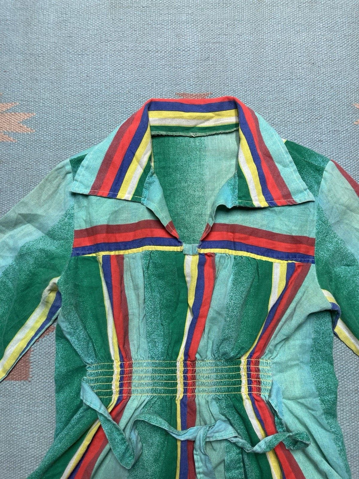 Vintage 70s babydoll mini dress stripe mod retro boho psychedelic S? Size S / US 4 / IT 40 - 3 Thumbnail