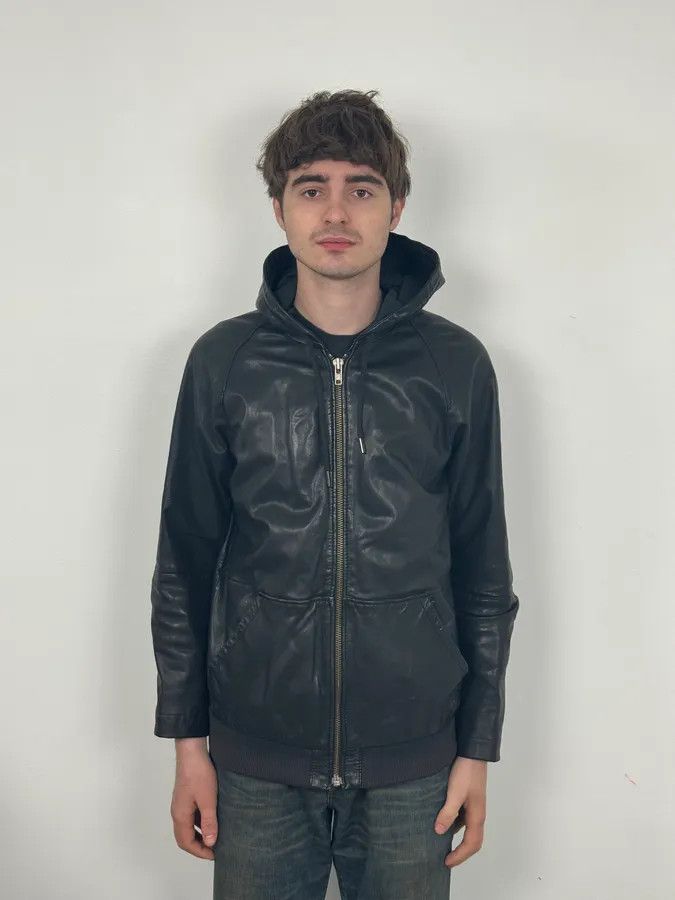 Diesel 2000s Diesel Black Leather Hood Zip-Up Jacket Size US M / EU 48-50 / 2 - 2 Thumbnail