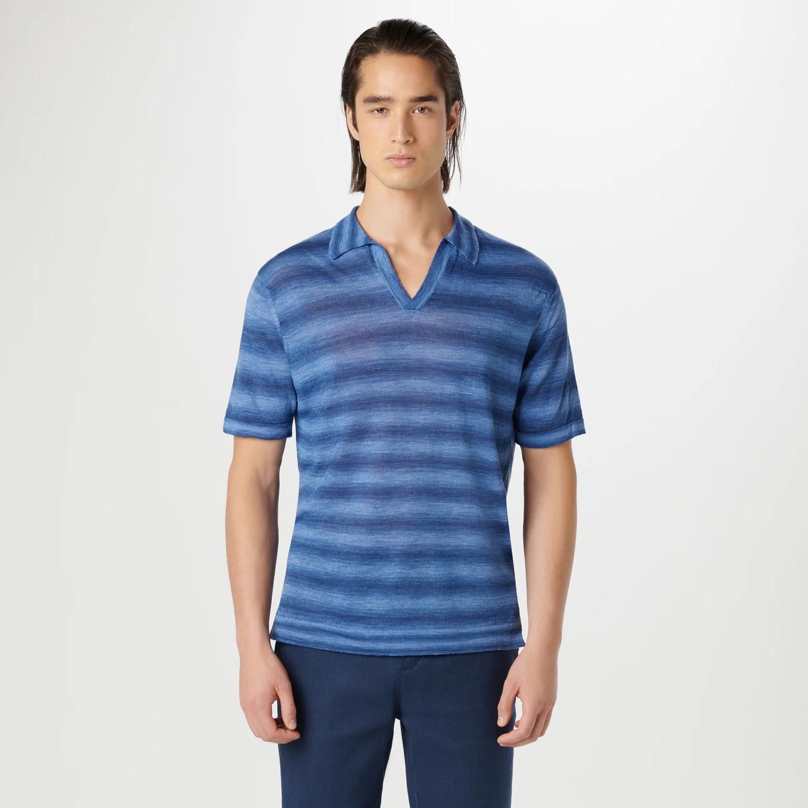 BUGATCHI Bugatchi Heather Striped Short Sleeved Johnny Sweater - XXL Size US XXL / EU 58 / 5 - 1 Thumbnail