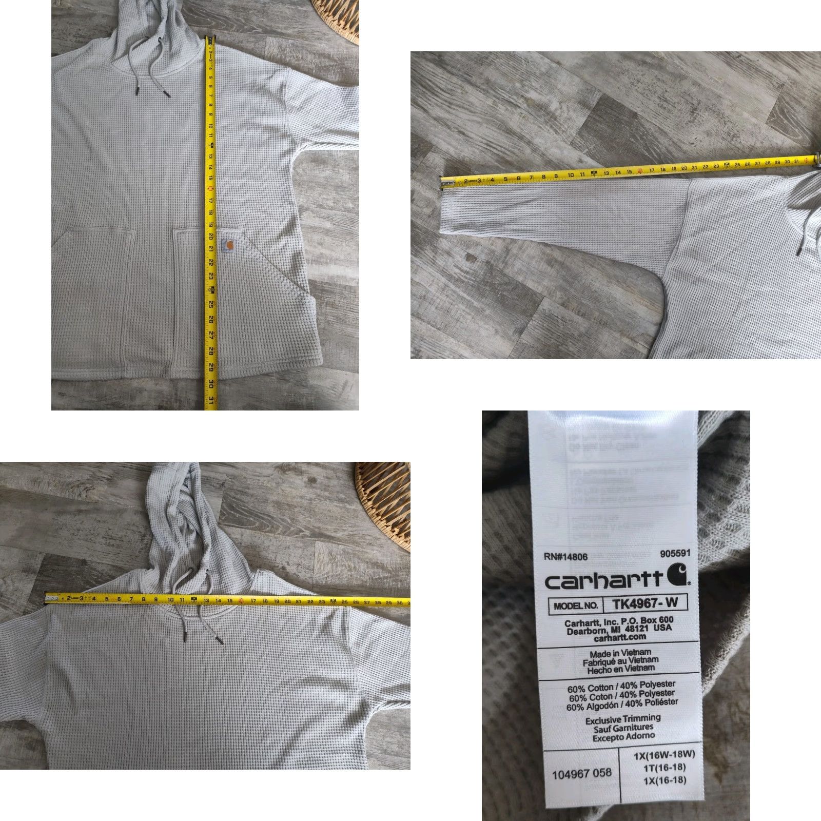 Carhartt Carhartt Waffle Knit Pocket Hoodie 1X Women’s Relaxed Heather Gray 16-18 EUC Size XL / US 12-14 / IT 48-50 - 8 Thumbnail